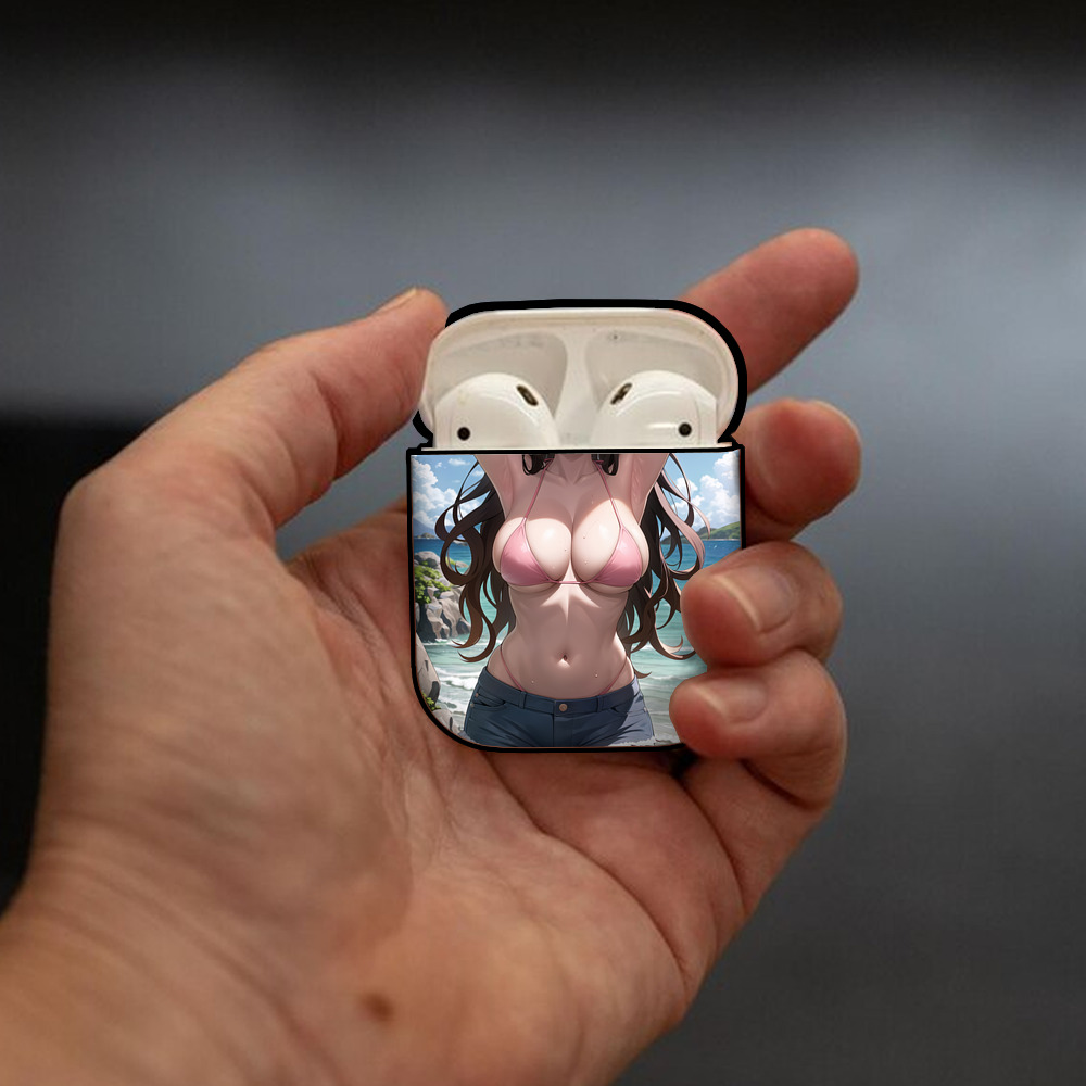 鬼滅の刃（きめつのやいば）竈門 禰󠄀豆子／かまど ねずこ Kamado Nezuko AirPods 第2世代保護ケース ハードシェル ブラック 耐衝撃・防指紋・カラビナ付き