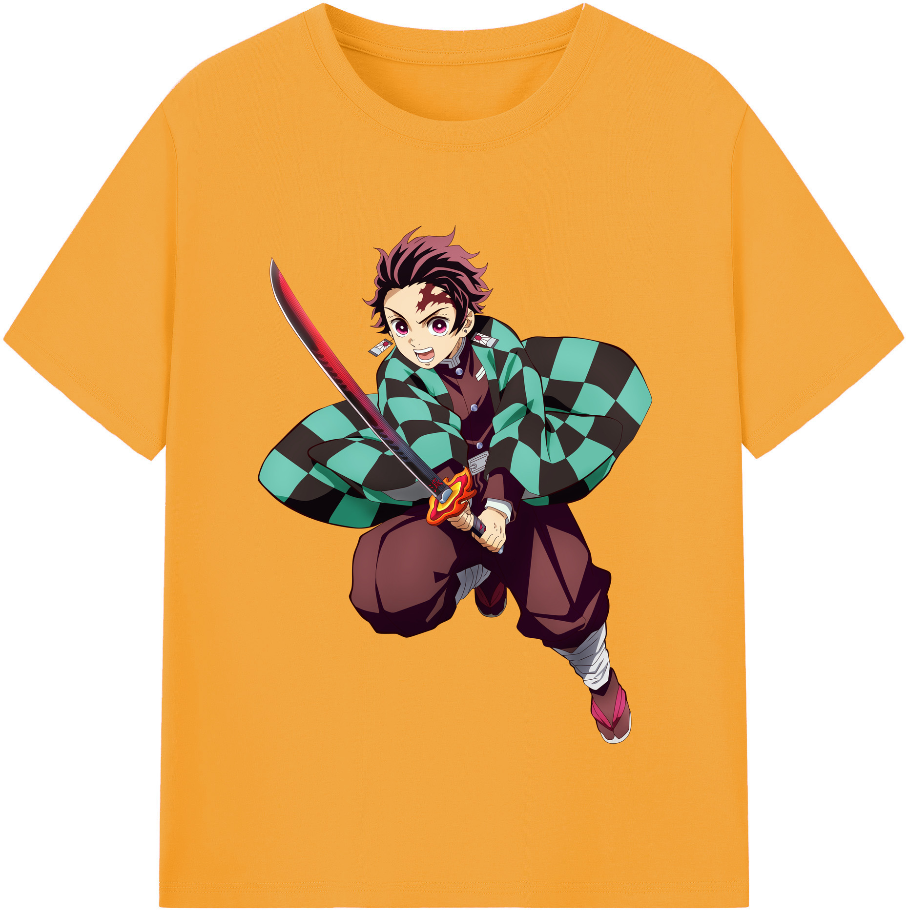 （画像用） 鬼滅の刃 竈門 炭治郎／かまど たんじろう Kamado Tanjirou 綿100％半袖Tシャツ（フロントプリント）