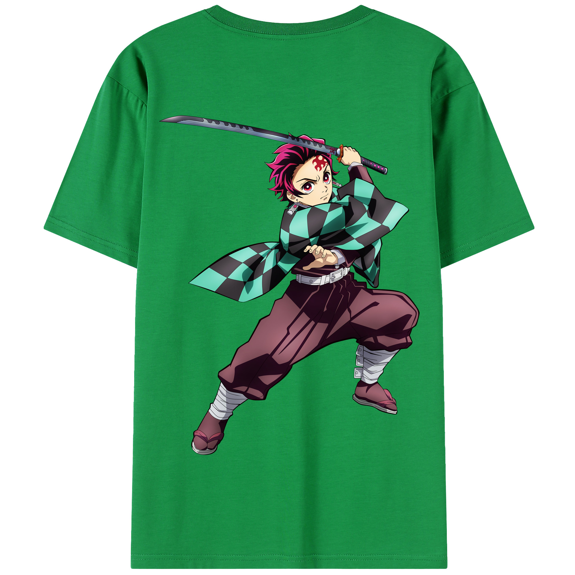 （画像用） 鬼滅の刃 竈門 炭治郎／かまど たんじろう Kamado Tanjirou 綿100％半袖Tシャツ（背面プリント）