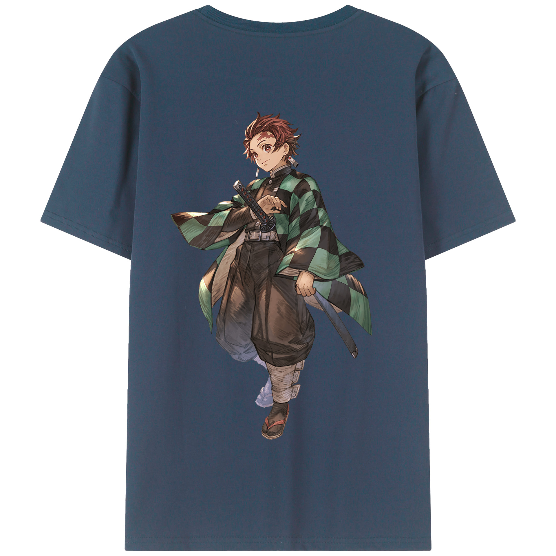 （画像用） 鬼滅の刃 竈門 炭治郎／かまど たんじろう Kamado Tanjirou 綿100％半袖Tシャツ（背面プリント）