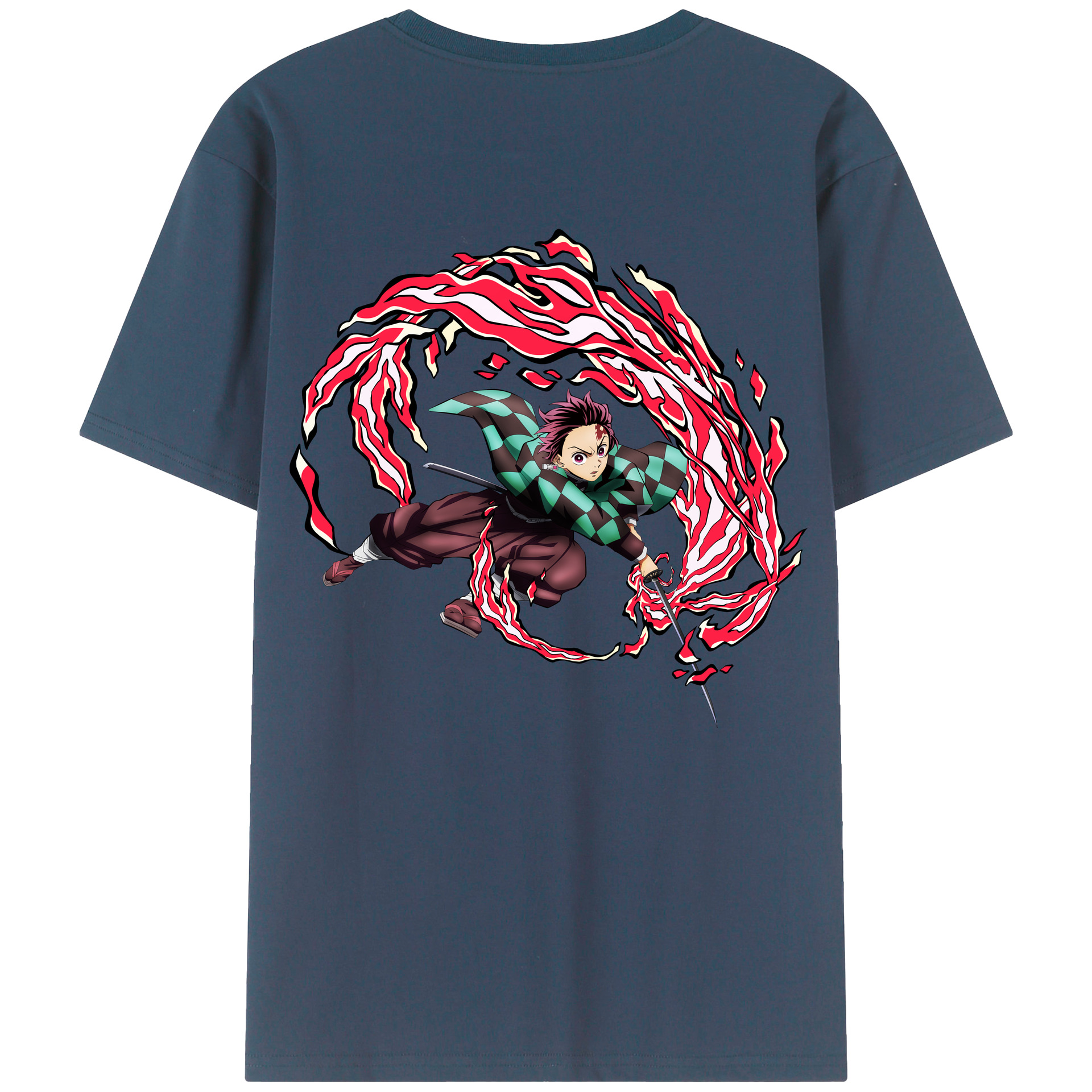 （画像用） 鬼滅の刃 竈門 炭治郎／かまど たんじろう Kamado Tanjirou 綿100％半袖Tシャツ（背面プリント）
