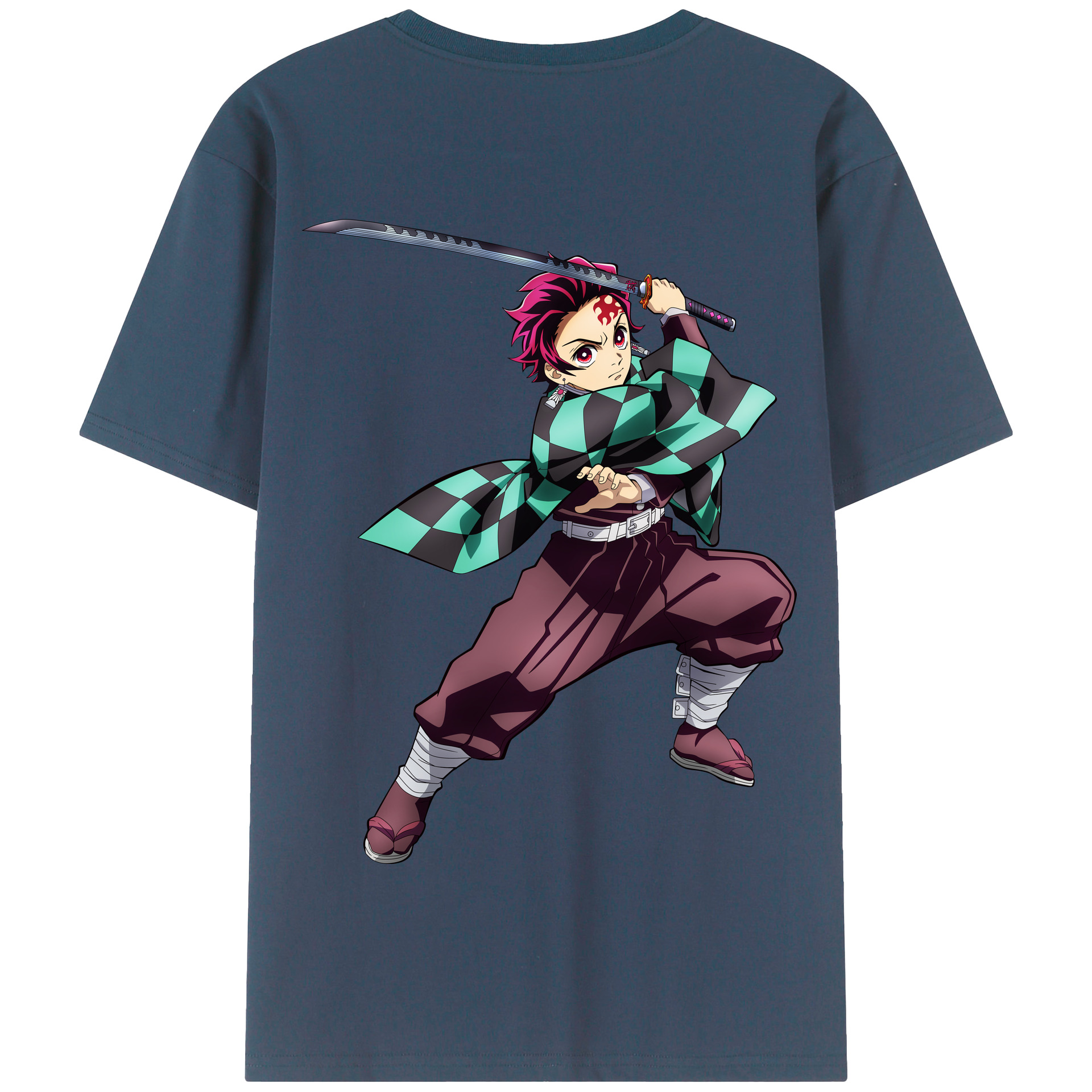 （画像用） 鬼滅の刃 竈門 炭治郎／かまど たんじろう Kamado Tanjirou 綿100％半袖Tシャツ（背面プリント）