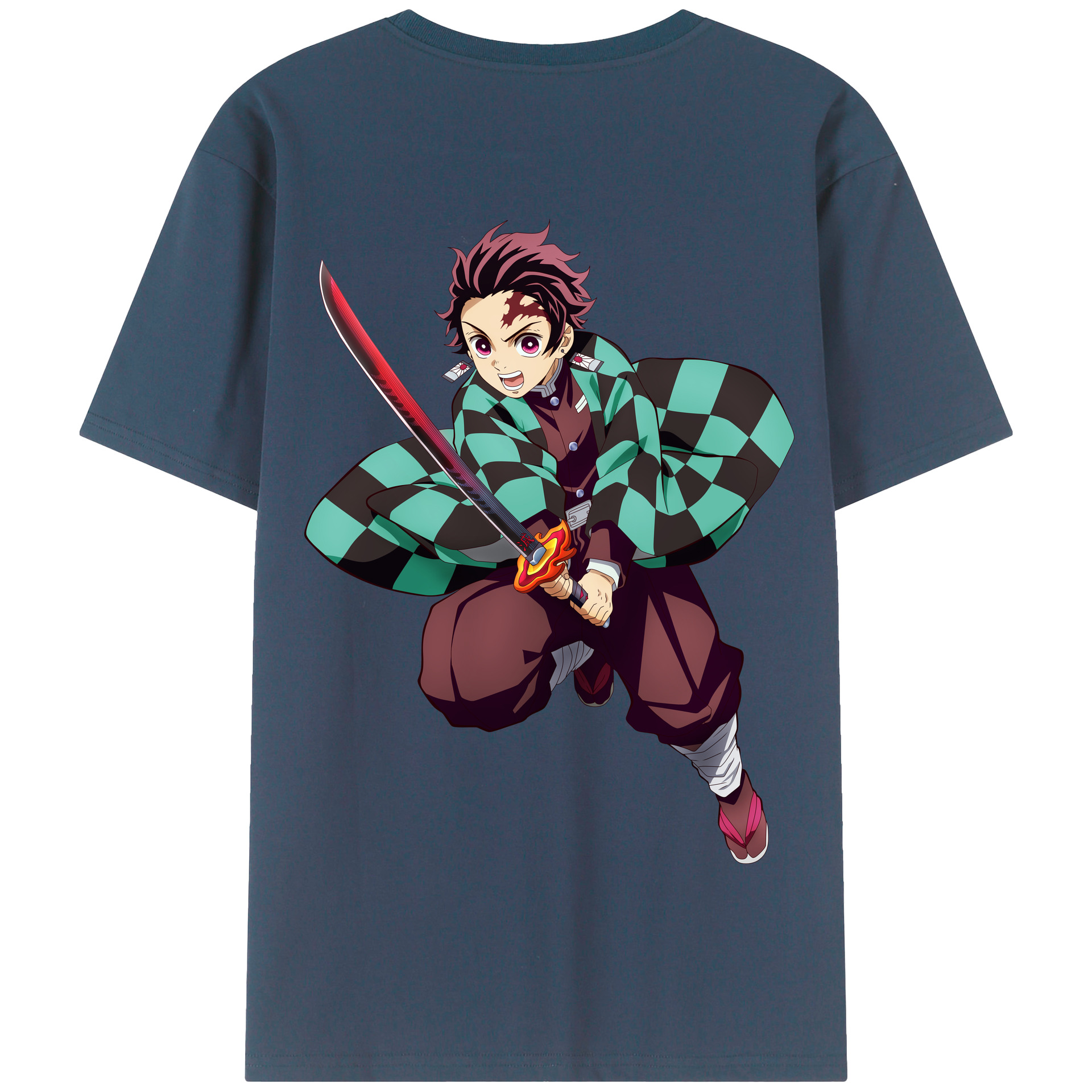 （画像用） 鬼滅の刃 竈門 炭治郎／かまど たんじろう Kamado Tanjirou 綿100％半袖Tシャツ（背面プリント）