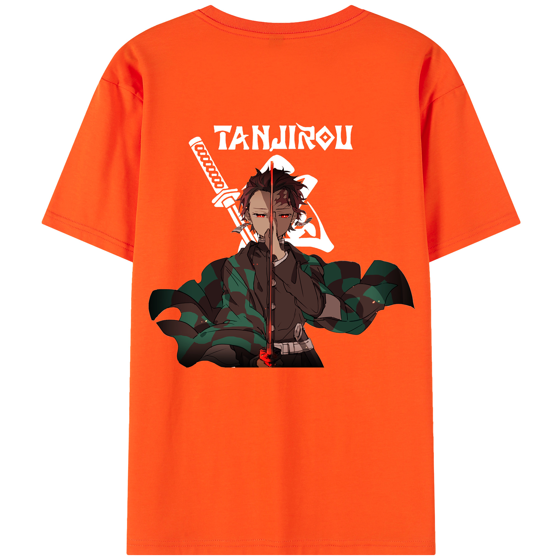 （画像用） 鬼滅の刃 竈門 炭治郎／かまど たんじろう Kamado Tanjirou 綿100％半袖Tシャツ（背面プリント）