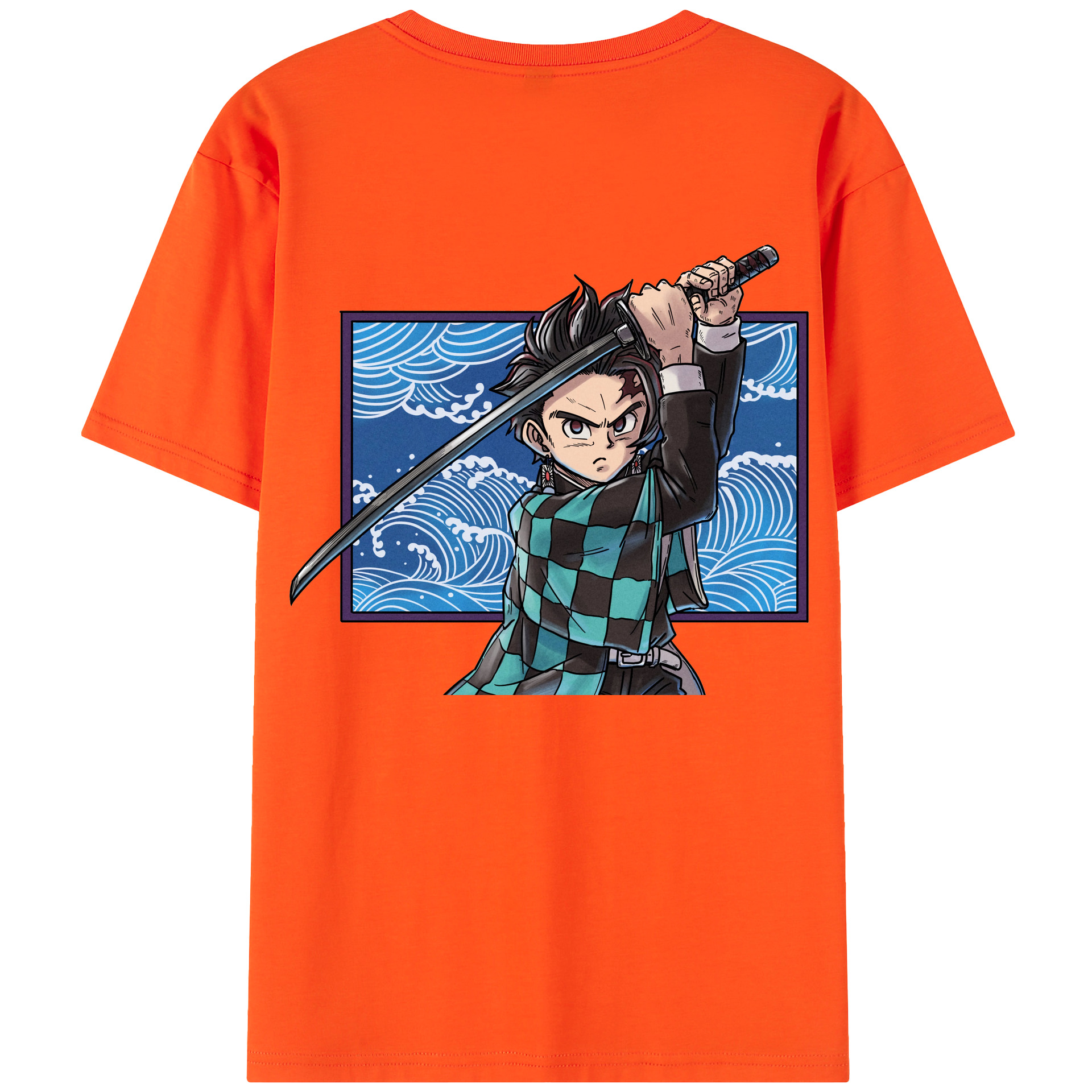 （画像用） 鬼滅の刃 竈門 炭治郎／かまど たんじろう Kamado Tanjirou 綿100％半袖Tシャツ（背面プリント）