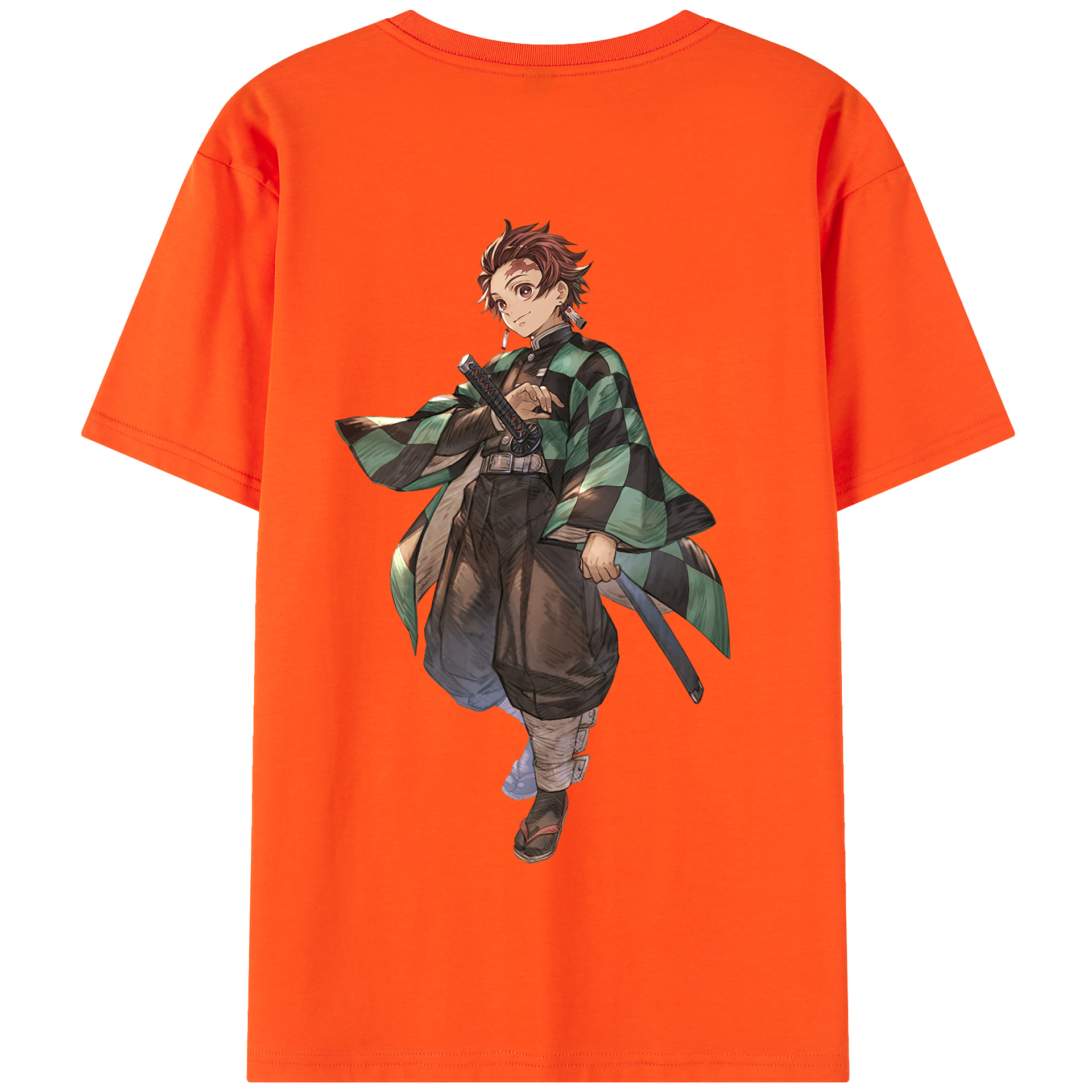 （画像用） 鬼滅の刃 竈門 炭治郎／かまど たんじろう Kamado Tanjirou 綿100％半袖Tシャツ（背面プリント）