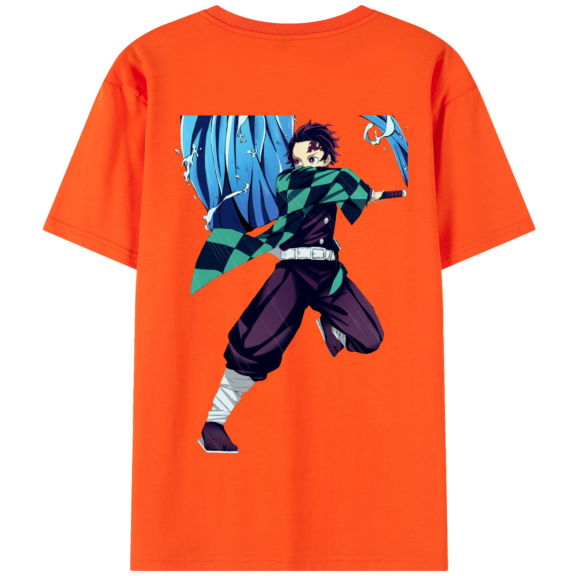 （画像用） 鬼滅の刃 竈門 炭治郎／かまど たんじろう Kamado Tanjirou 綿100％半袖Tシャツ（背面プリント）