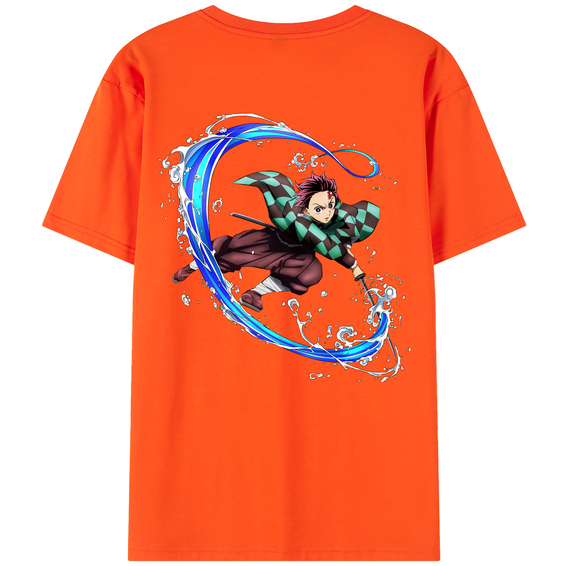 （画像用） 鬼滅の刃 竈門 炭治郎／かまど たんじろう Kamado Tanjirou 綿100％半袖Tシャツ（背面プリント）