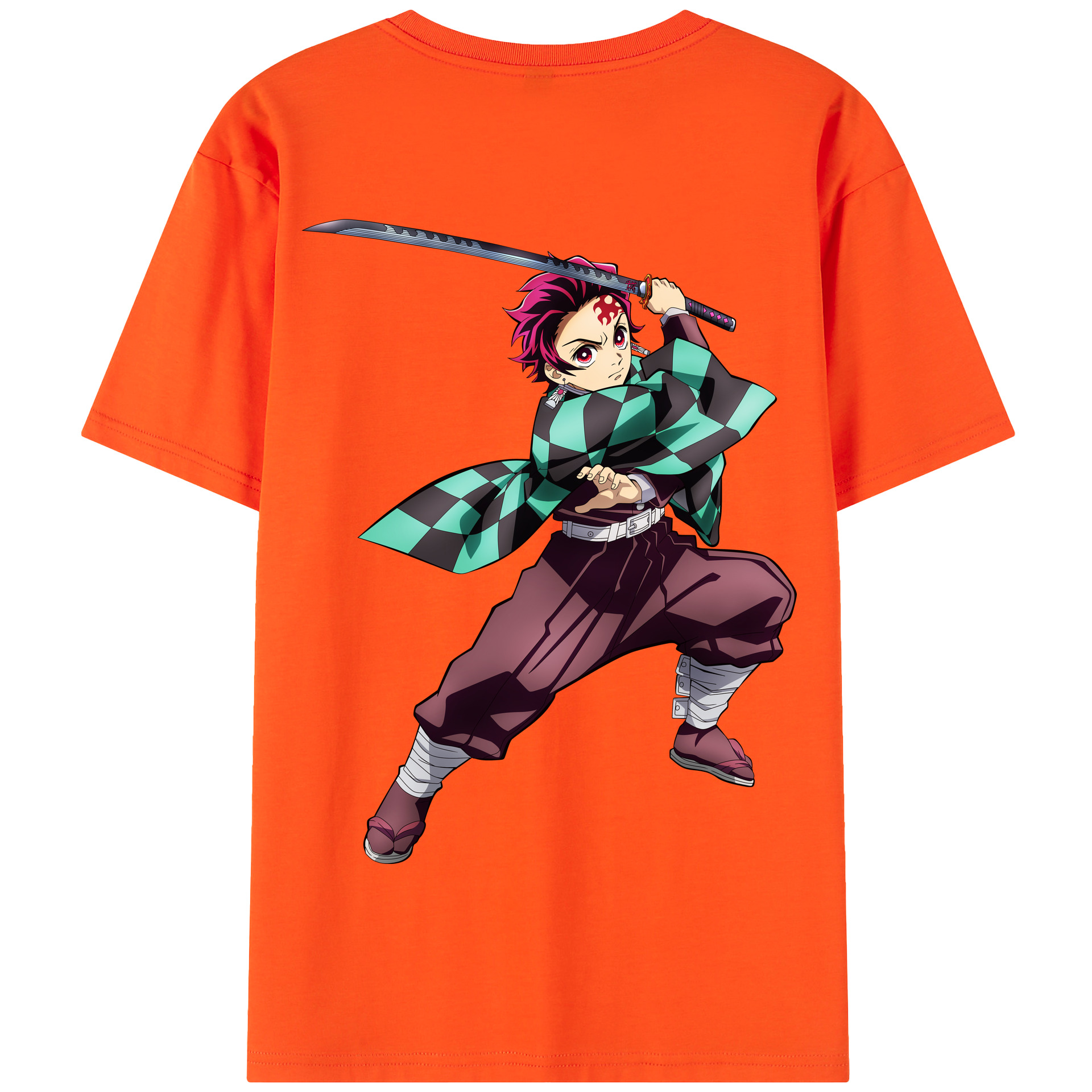 （画像用） 鬼滅の刃 竈門 炭治郎／かまど たんじろう Kamado Tanjirou 綿100％半袖Tシャツ（背面プリント）