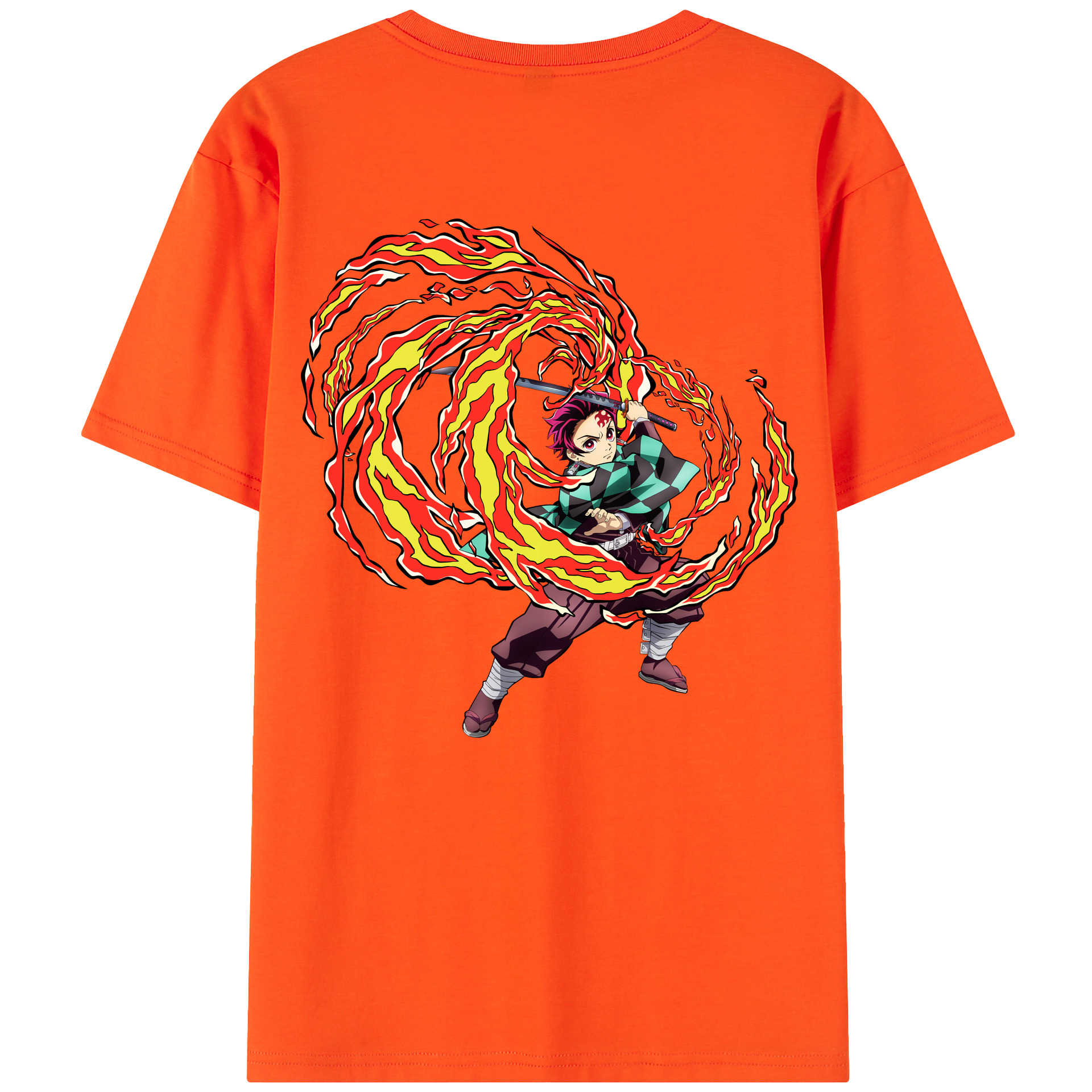 （画像用） 鬼滅の刃 竈門 炭治郎／かまど たんじろう Kamado Tanjirou 綿100％半袖Tシャツ（背面プリント）
