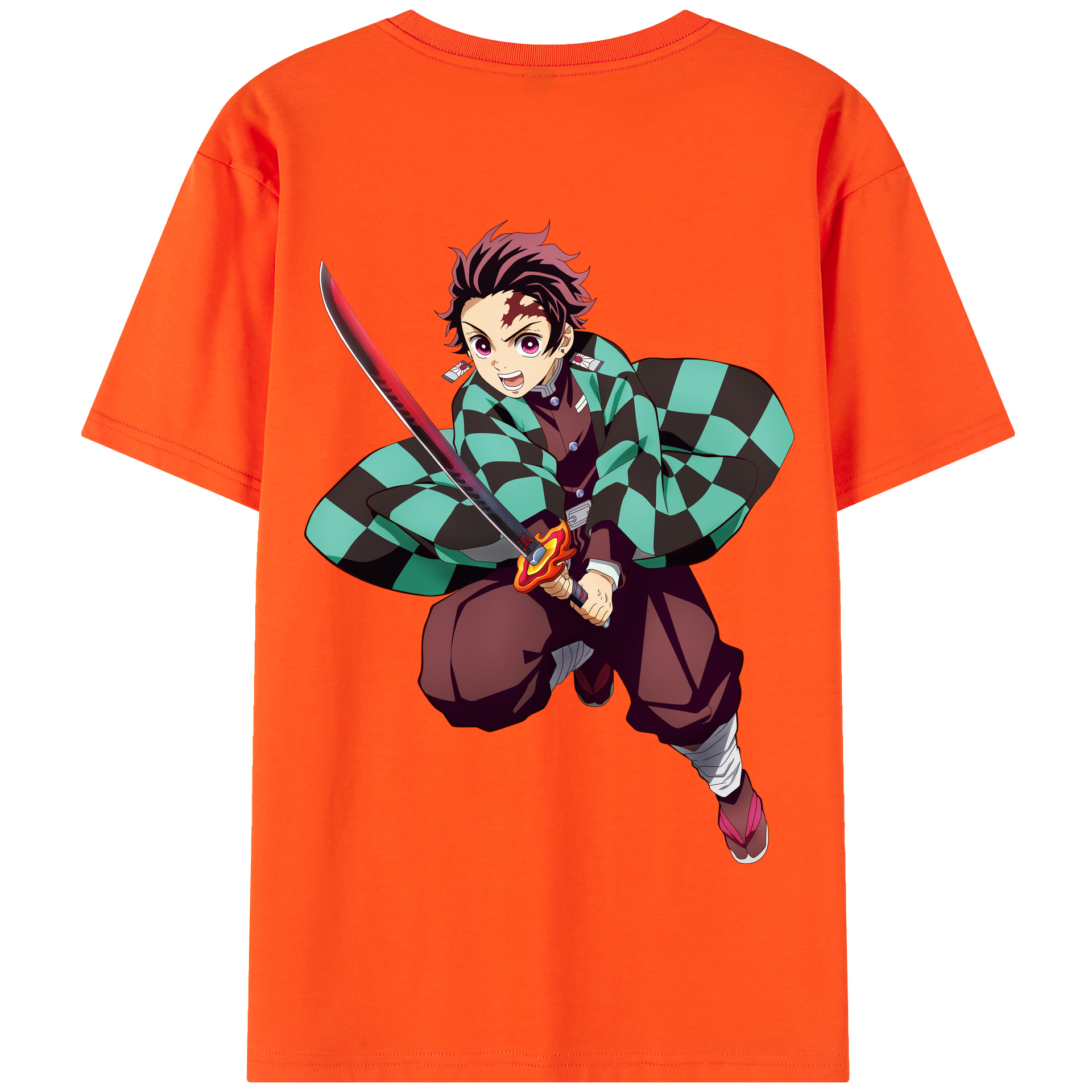 （画像用） 鬼滅の刃 竈門 炭治郎／かまど たんじろう Kamado Tanjirou 綿100％半袖Tシャツ（背面プリント）