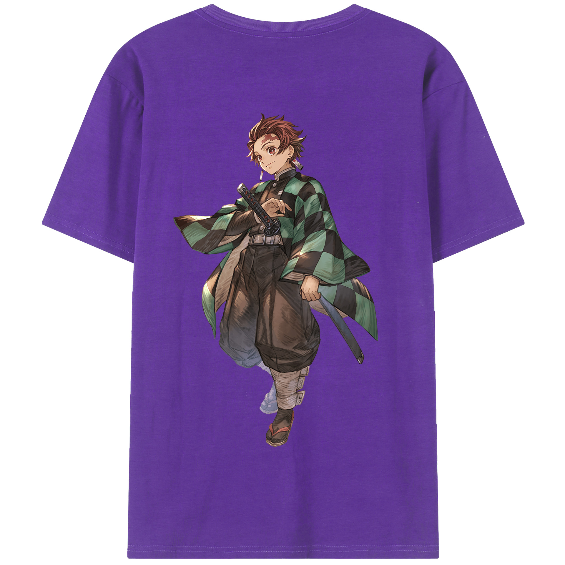 （画像用） 鬼滅の刃 竈門 炭治郎／かまど たんじろう Kamado Tanjirou 綿100％半袖Tシャツ（背面プリント）