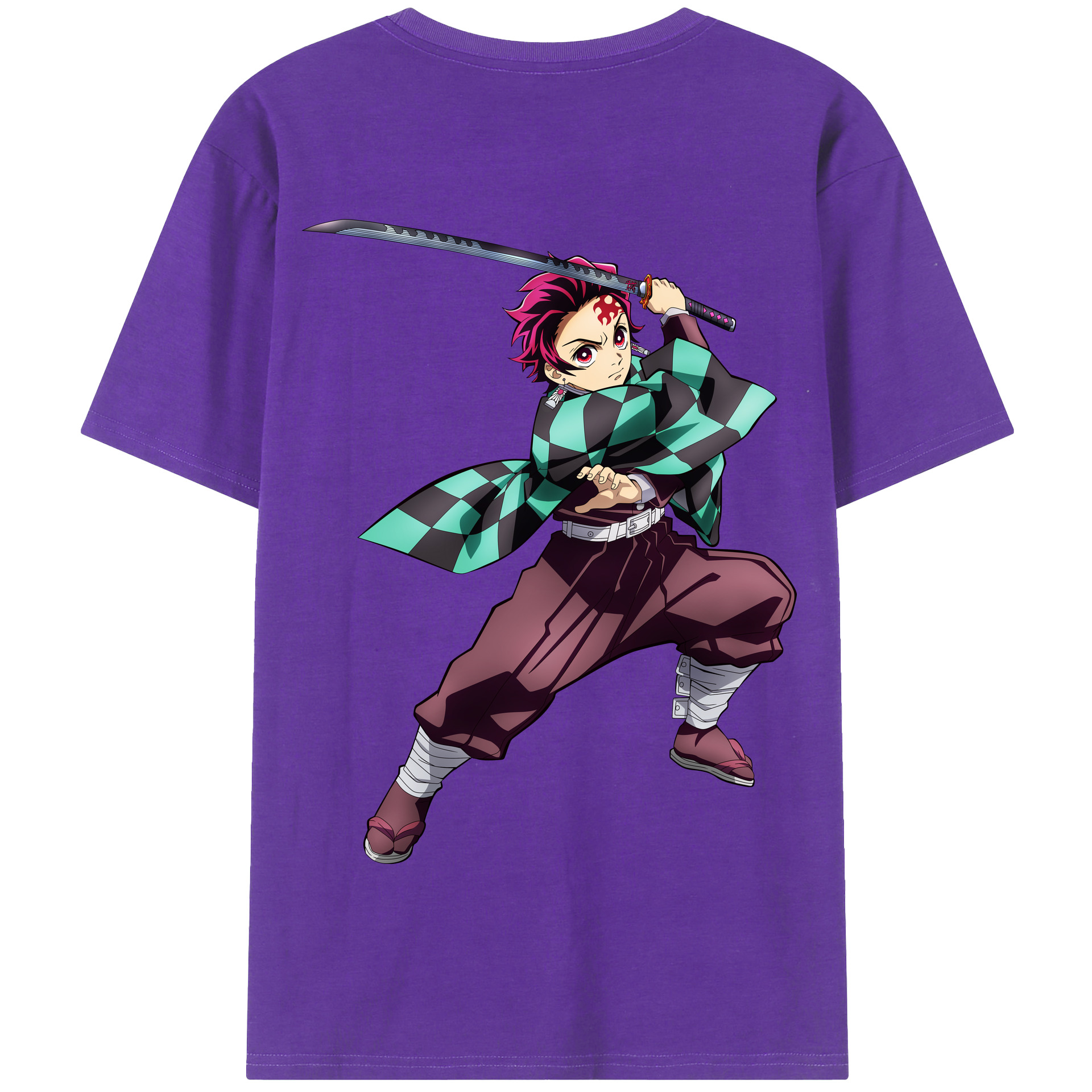 （画像用） 鬼滅の刃 竈門 炭治郎／かまど たんじろう Kamado Tanjirou 綿100％半袖Tシャツ（背面プリント）