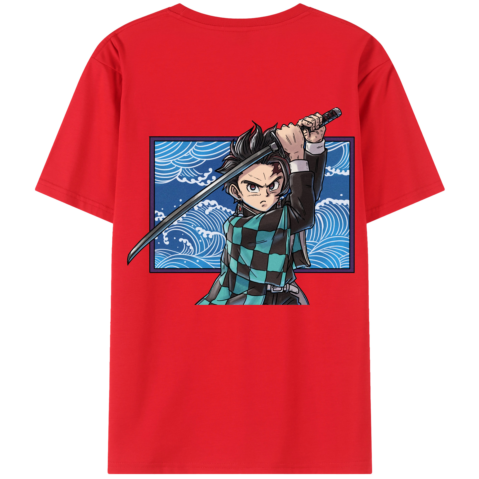 （画像用） 鬼滅の刃 竈門 炭治郎／かまど たんじろう Kamado Tanjirou 綿100％半袖Tシャツ（背面プリント）