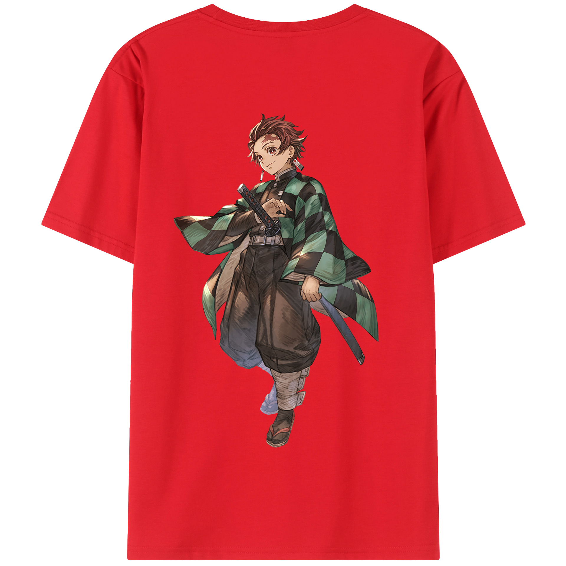 （画像用） 鬼滅の刃 竈門 炭治郎／かまど たんじろう Kamado Tanjirou 綿100％半袖Tシャツ（背面プリント）
