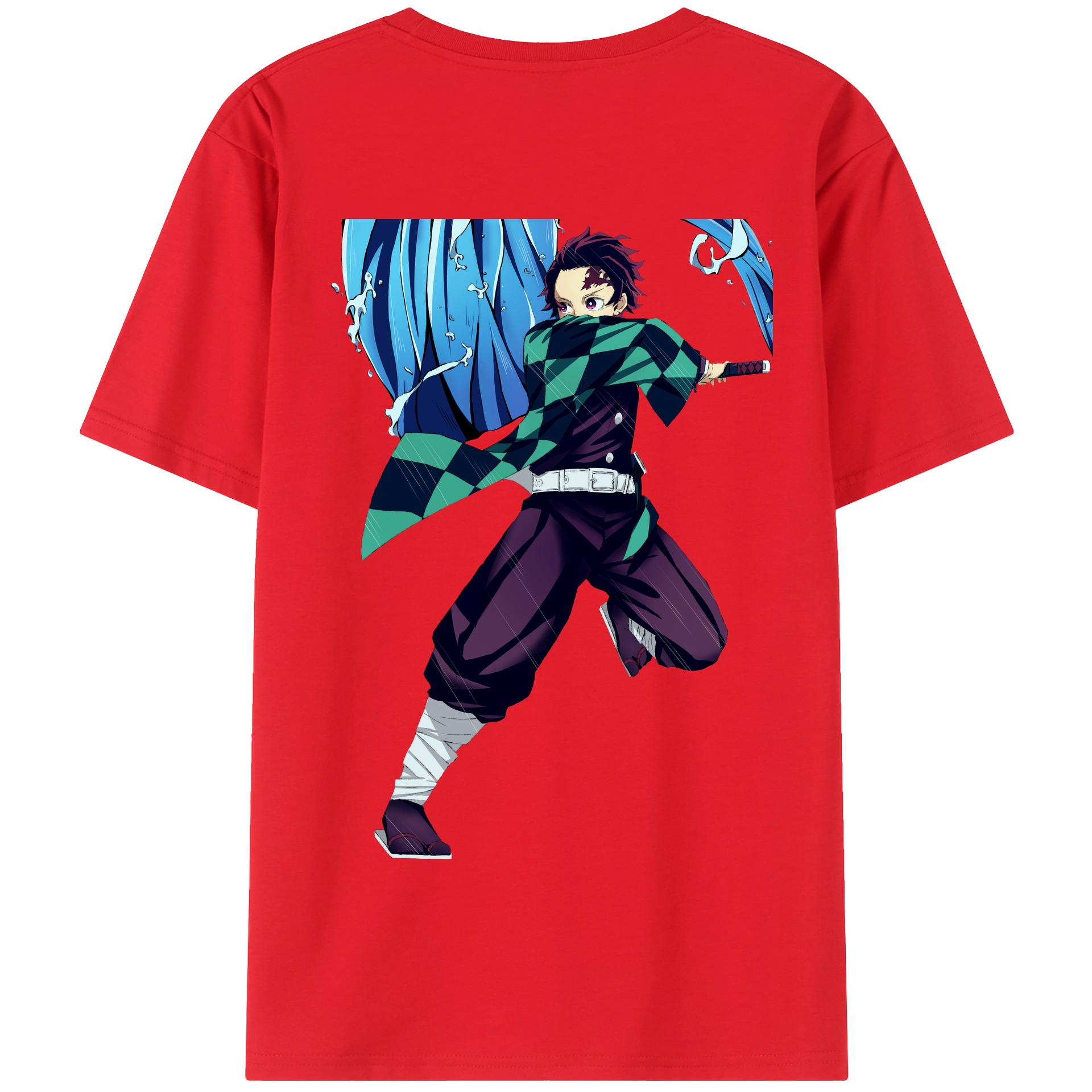 （画像用） 鬼滅の刃 竈門 炭治郎／かまど たんじろう Kamado Tanjirou 綿100％半袖Tシャツ（背面プリント）