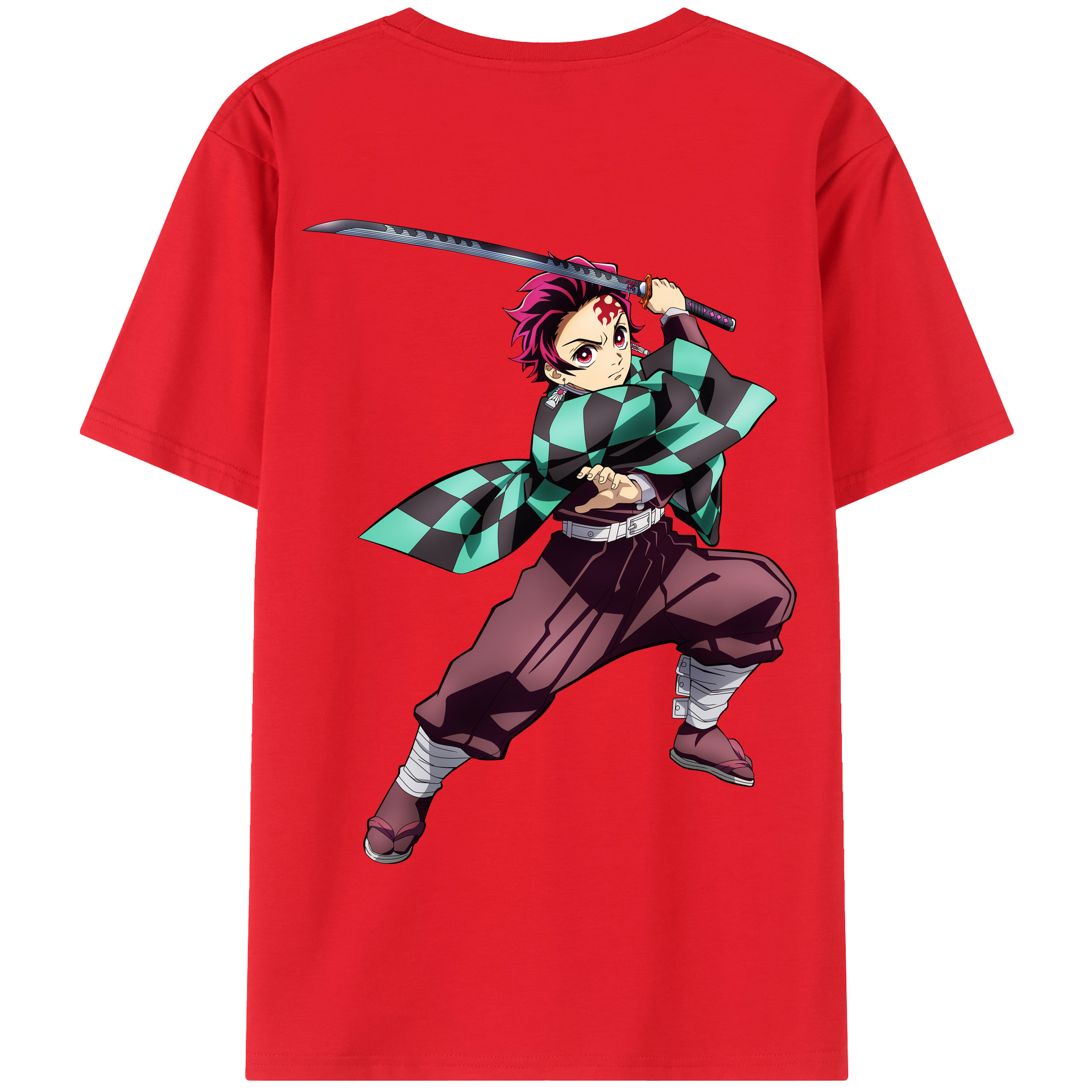 （画像用） 鬼滅の刃 竈門 炭治郎／かまど たんじろう Kamado Tanjirou 綿100％半袖Tシャツ（背面プリント）