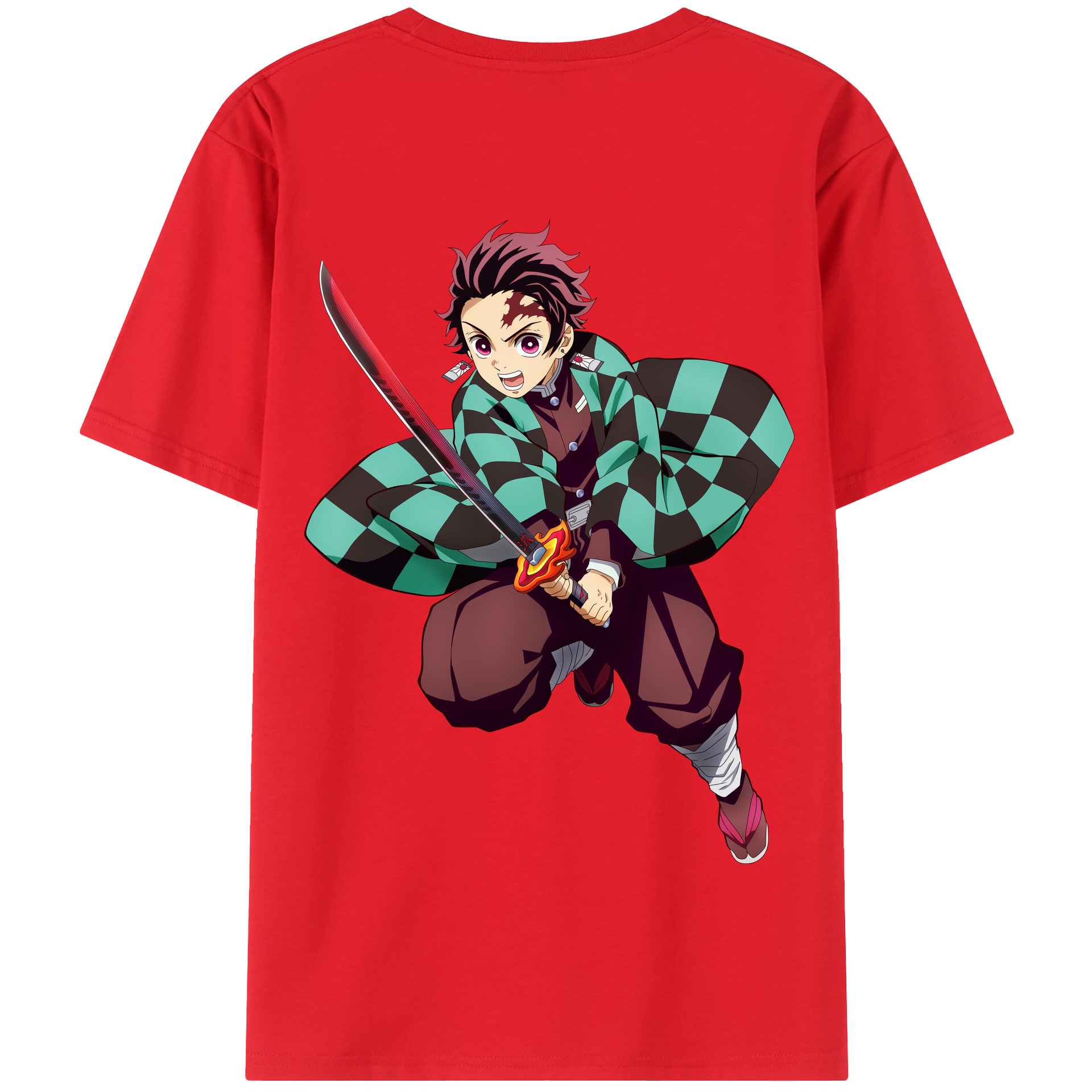 （画像用） 鬼滅の刃 竈門 炭治郎／かまど たんじろう Kamado Tanjirou 綿100％半袖Tシャツ（背面プリント）