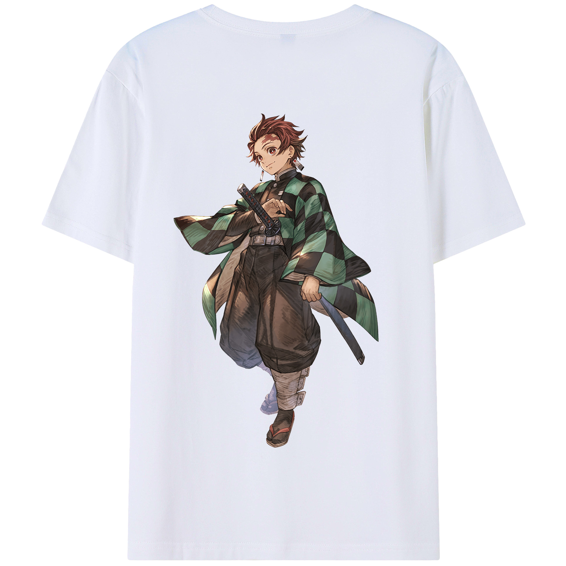 （画像用） 鬼滅の刃 竈門 炭治郎／かまど たんじろう Kamado Tanjirou 綿100％半袖Tシャツ（背面プリント）