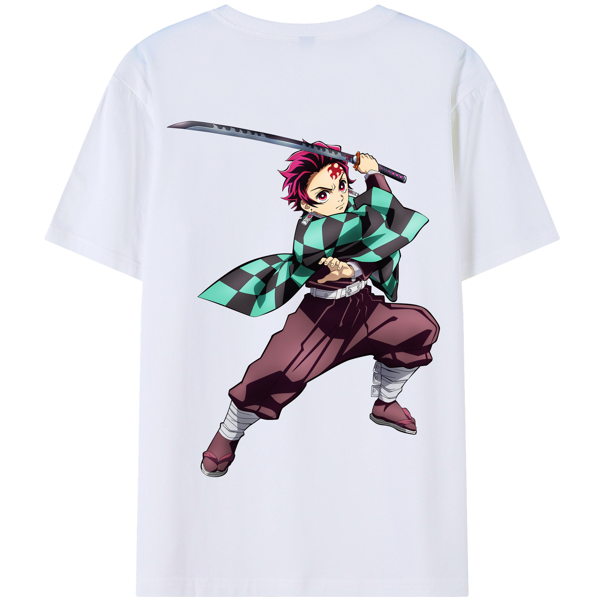 （画像用） 鬼滅の刃 竈門 炭治郎／かまど たんじろう Kamado Tanjirou 綿100％半袖Tシャツ（背面プリント）