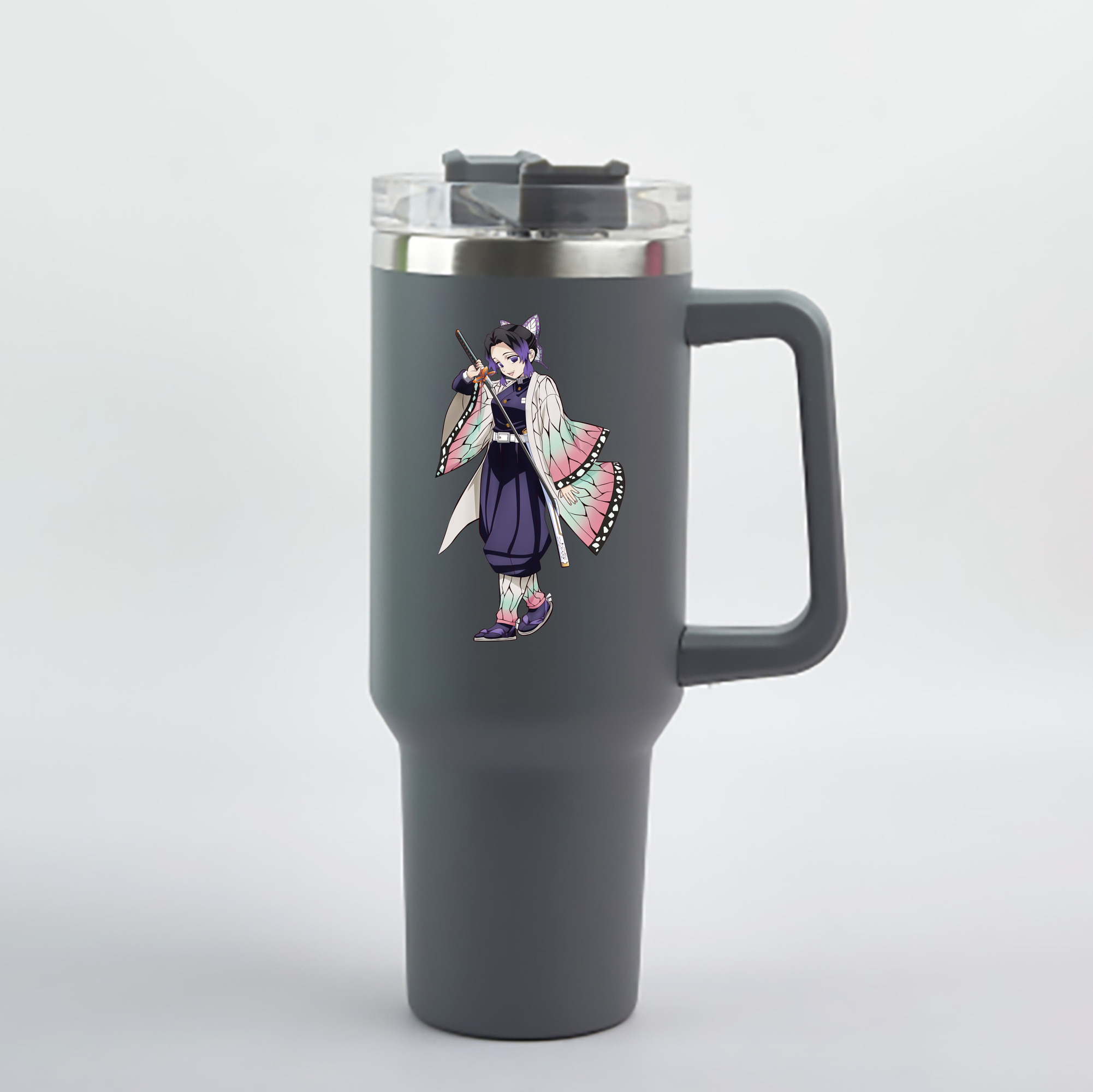 （画像用） 鬼滅の刃（きめつのやいば）蟲柱-胡蝶 しのぶ／こちょう しのぶ Kochou Shinobu 1200mL車用タンブラー - クリスタルステッカー（プラスチックストロー付き）
