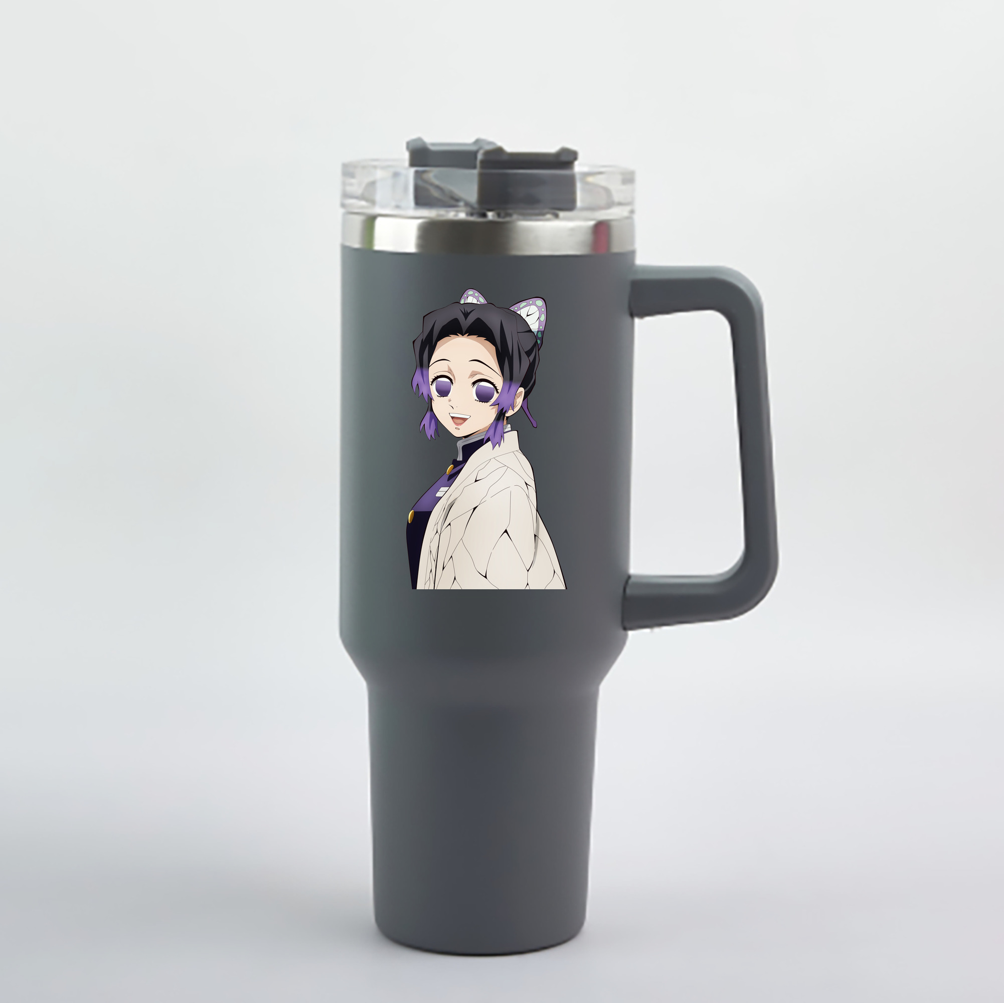 （画像用） 鬼滅の刃（きめつのやいば）蟲柱-胡蝶 しのぶ／こちょう しのぶ Kochou Shinobu 1200mL車用タンブラー - クリスタルステッカー（プラスチックストロー付き）