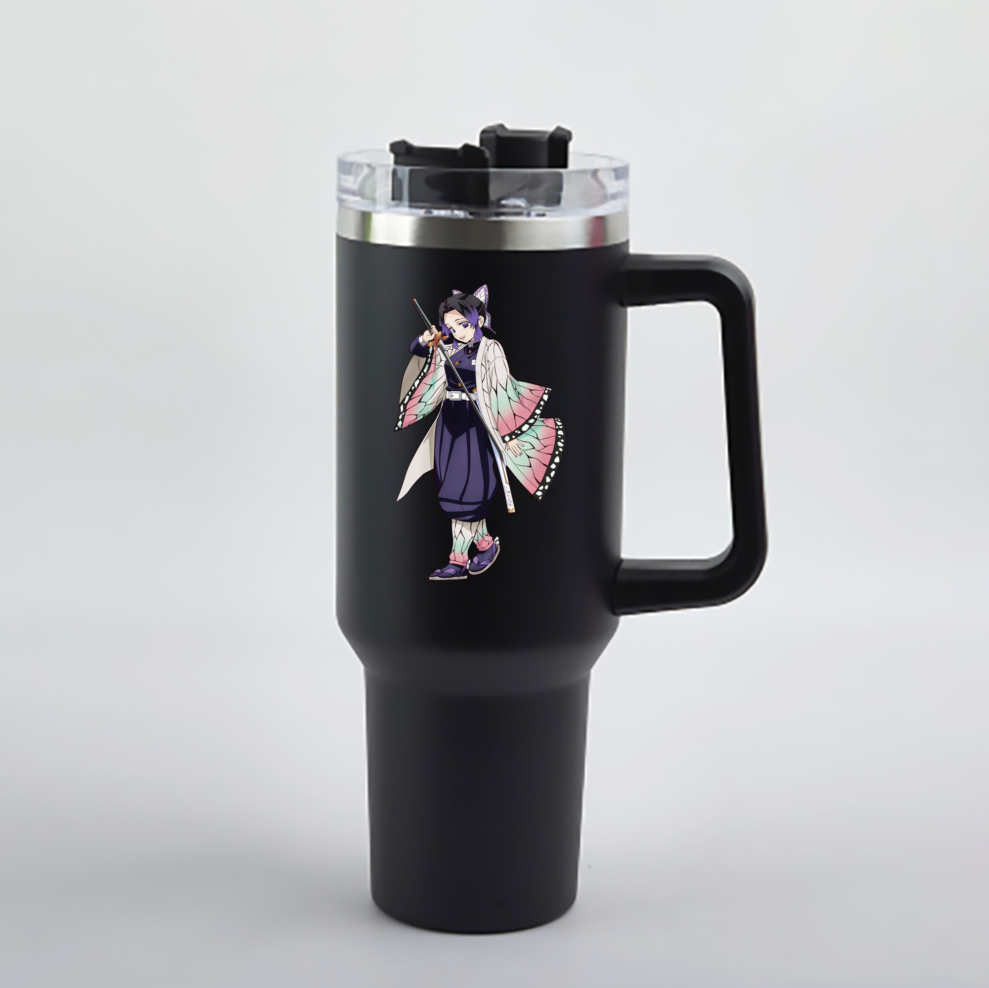 （画像用） 鬼滅の刃（きめつのやいば）蟲柱-胡蝶 しのぶ／こちょう しのぶ Kochou Shinobu 1200mL車用タンブラー - クリスタルステッカー（プラスチックストロー付き）