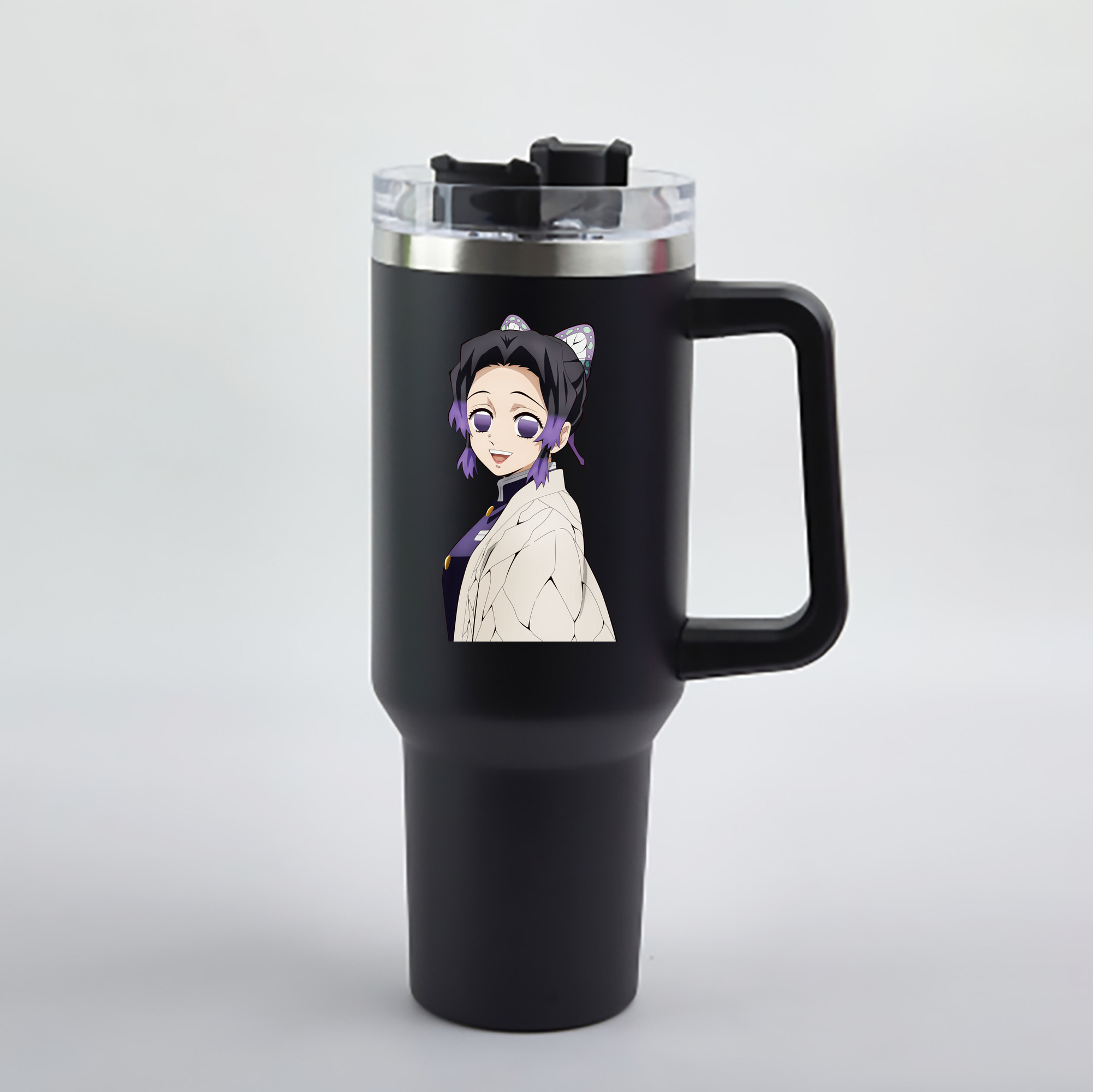 （画像用） 鬼滅の刃（きめつのやいば）蟲柱-胡蝶 しのぶ／こちょう しのぶ Kochou Shinobu 1200mL車用タンブラー - クリスタルステッカー（プラスチックストロー付き）