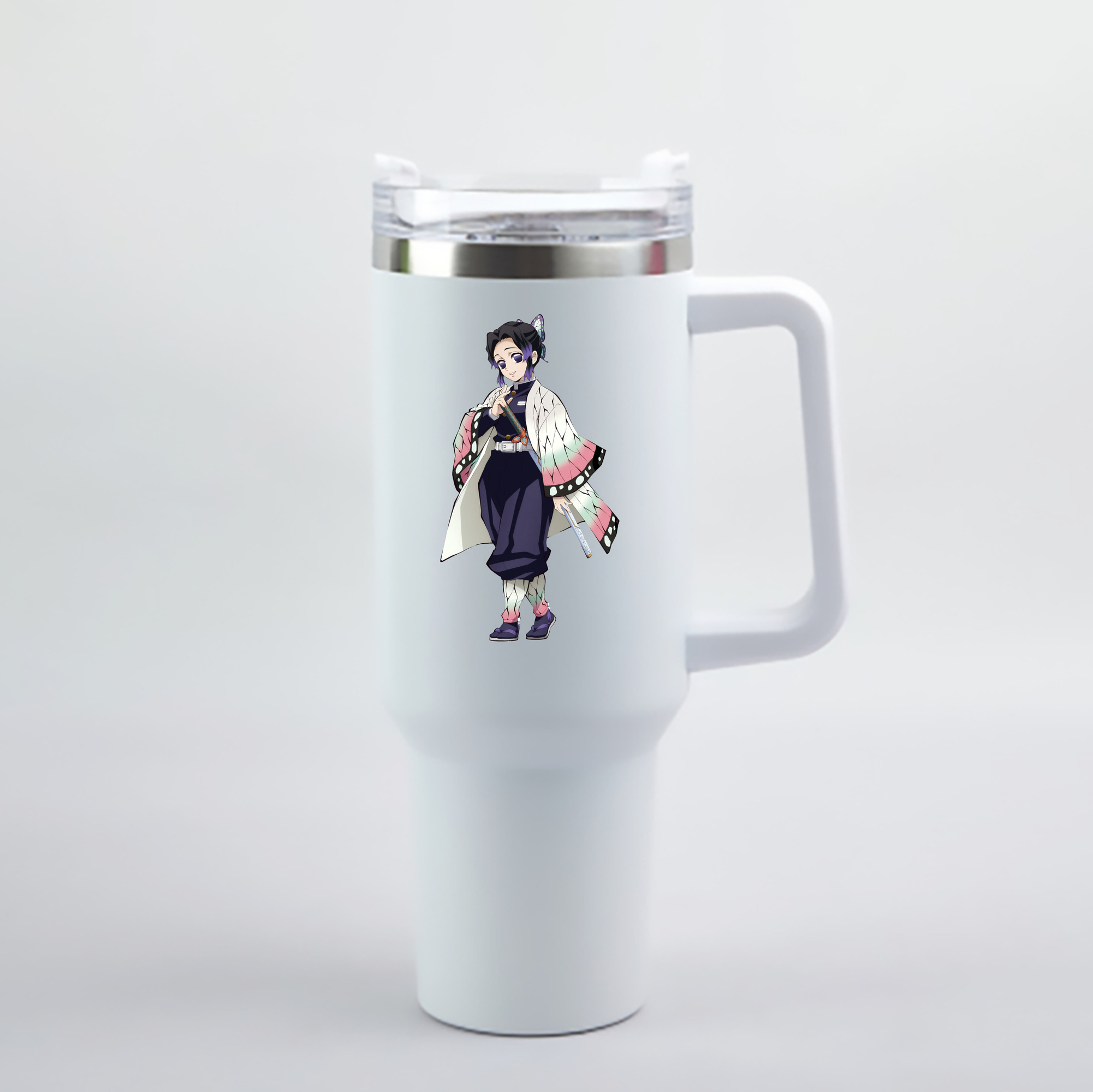 （画像用） 鬼滅の刃（きめつのやいば）蟲柱-胡蝶 しのぶ／こちょう しのぶ Kochou Shinobu 1200mL車用タンブラー - クリスタルステッカー（プラスチックストロー付き）