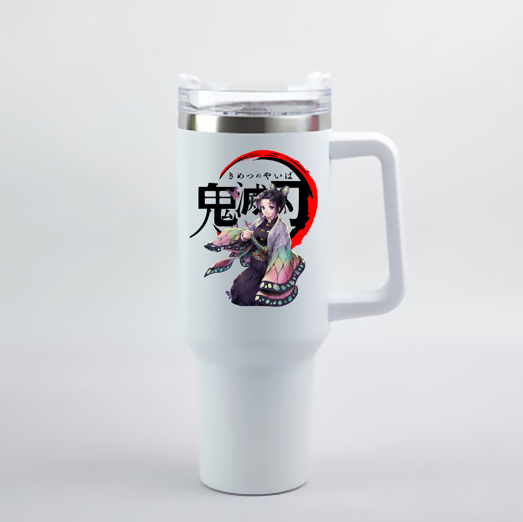 （画像用） 鬼滅の刃（きめつのやいば）蟲柱-胡蝶 しのぶ／こちょう しのぶ Kochou Shinobu 1200mL車用タンブラー - クリスタルステッカー（プラスチックストロー付き）
