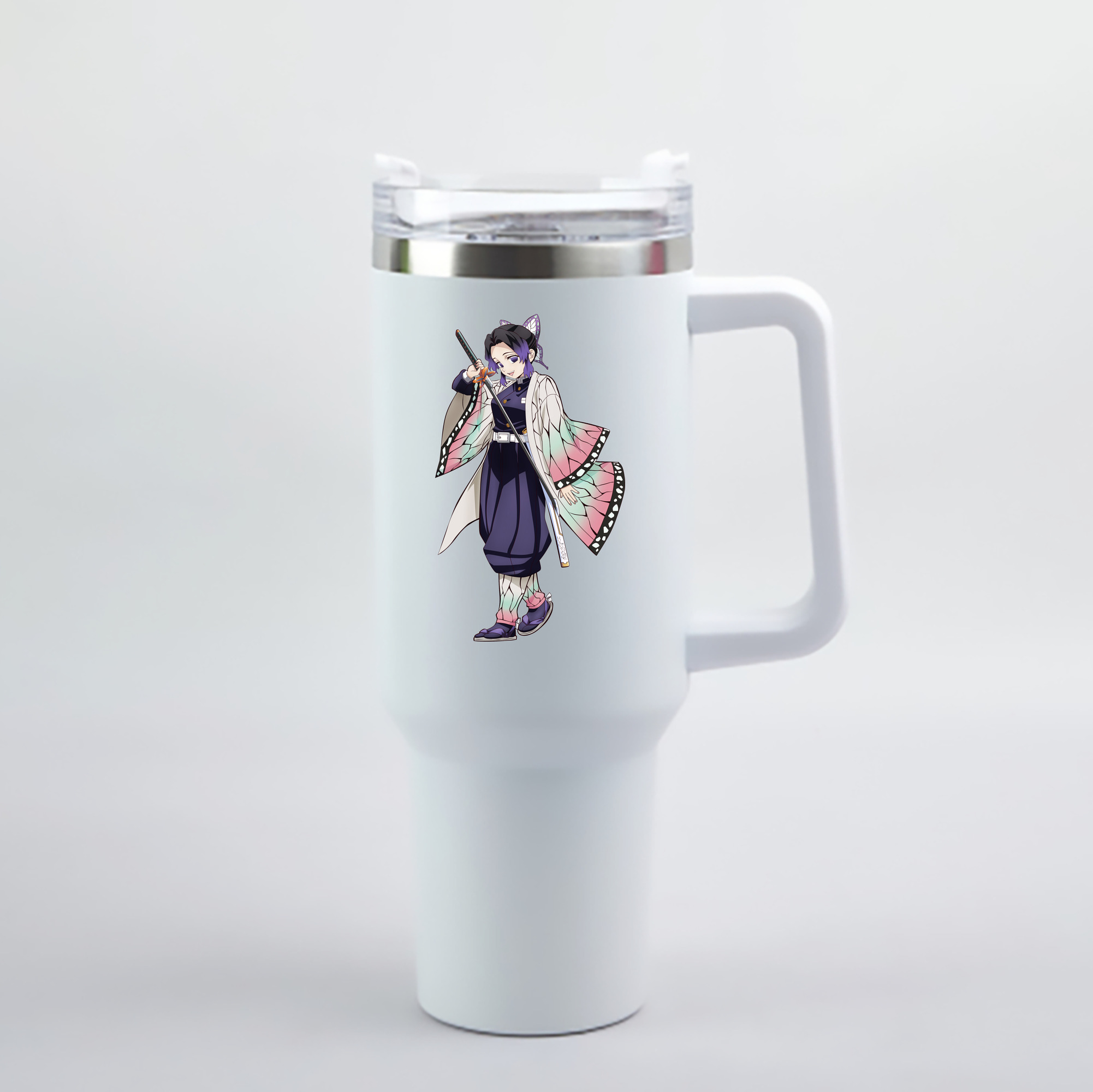 （画像用） 鬼滅の刃（きめつのやいば）蟲柱-胡蝶 しのぶ／こちょう しのぶ Kochou Shinobu 1200mL車用タンブラー - クリスタルステッカー（プラスチックストロー付き）