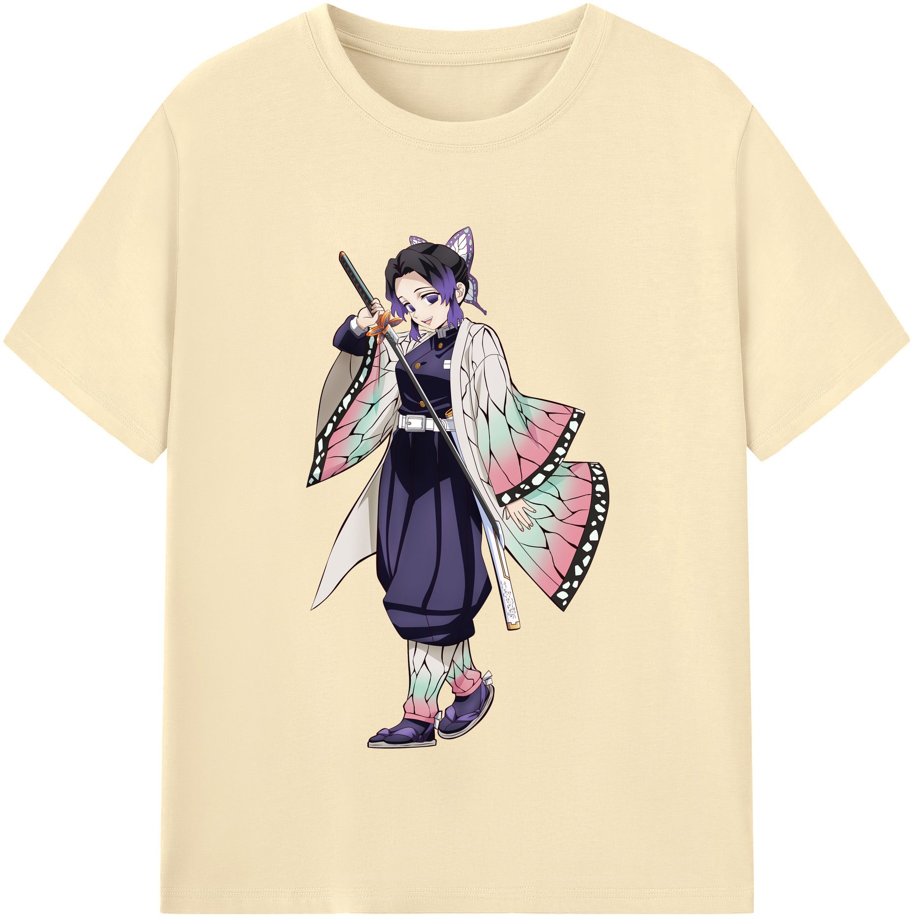 （画像用） 鬼滅の刃（きめつのやいば）蟲柱-胡蝶 しのぶ／こちょう しのぶ Kochou Shinobu 綿100％半袖Tシャツ（フロントプリント）