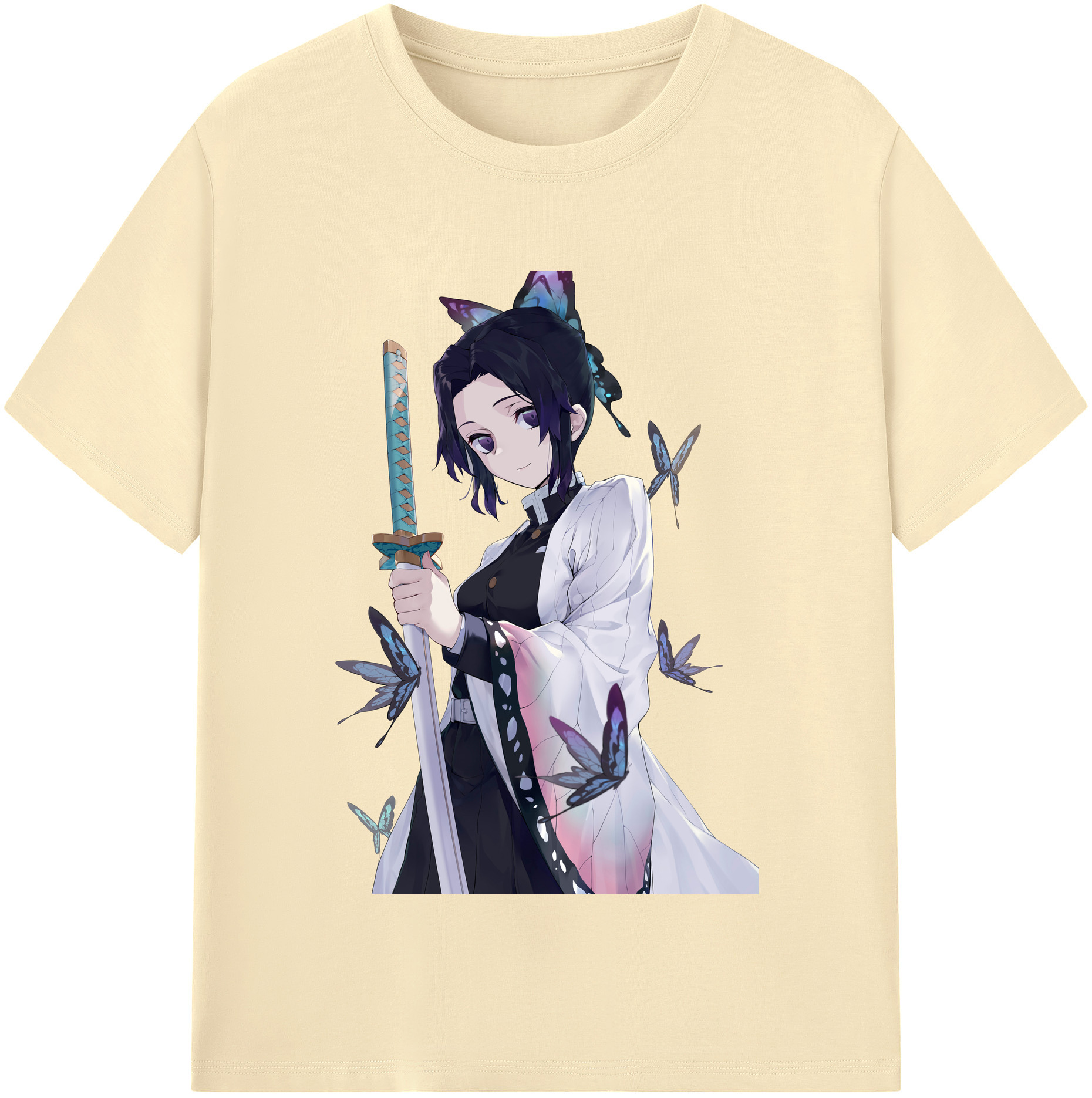 （画像用） 鬼滅の刃（きめつのやいば）蟲柱-胡蝶 しのぶ／こちょう しのぶ Kochou Shinobu 綿100％半袖Tシャツ（フロントプリント）