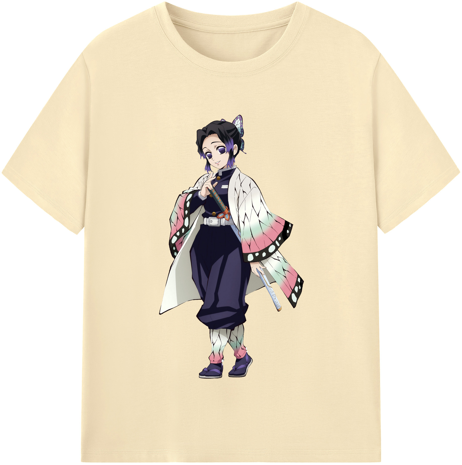 （画像用） 鬼滅の刃（きめつのやいば）蟲柱-胡蝶 しのぶ／こちょう しのぶ Kochou Shinobu 綿100％半袖Tシャツ（フロントプリント）