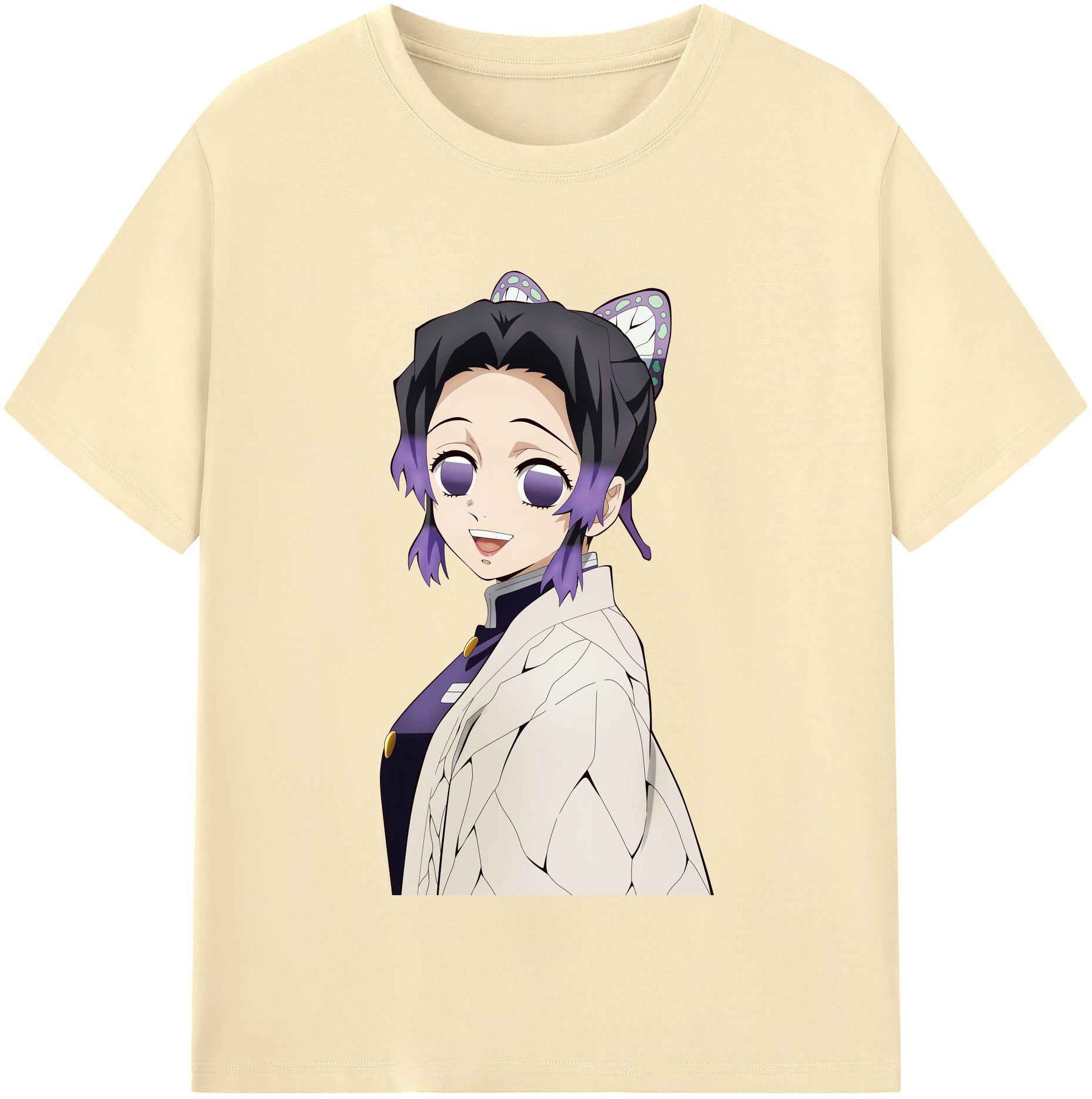 （画像用） 鬼滅の刃（きめつのやいば）蟲柱-胡蝶 しのぶ／こちょう しのぶ Kochou Shinobu 綿100％半袖Tシャツ（フロントプリント）