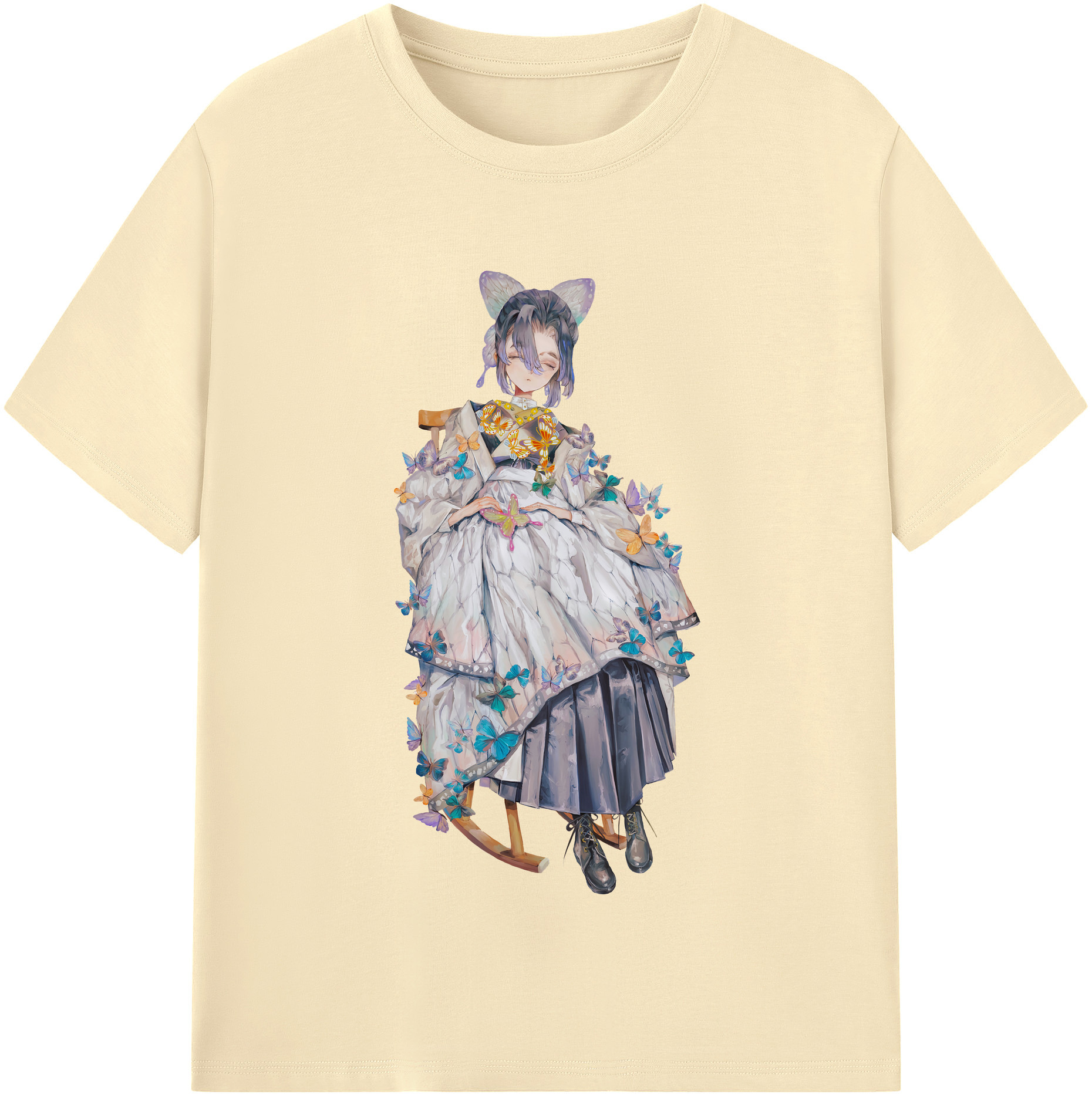 （画像用） 鬼滅の刃（きめつのやいば）蟲柱-胡蝶 しのぶ／こちょう しのぶ Kochou Shinobu 綿100％半袖Tシャツ（フロントプリント）