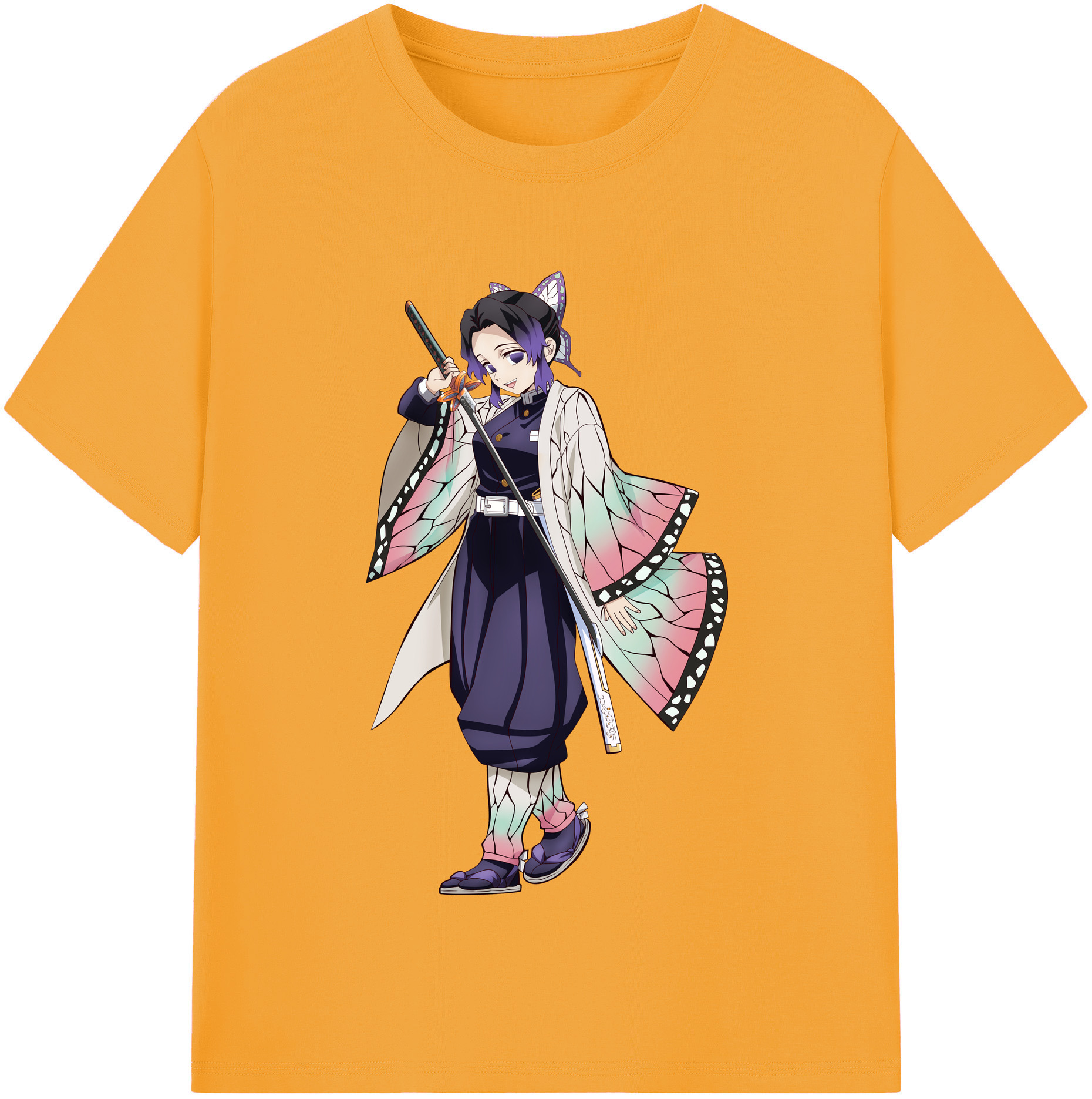 （画像用） 鬼滅の刃（きめつのやいば）蟲柱-胡蝶 しのぶ／こちょう しのぶ Kochou Shinobu 綿100％半袖Tシャツ（フロントプリント）