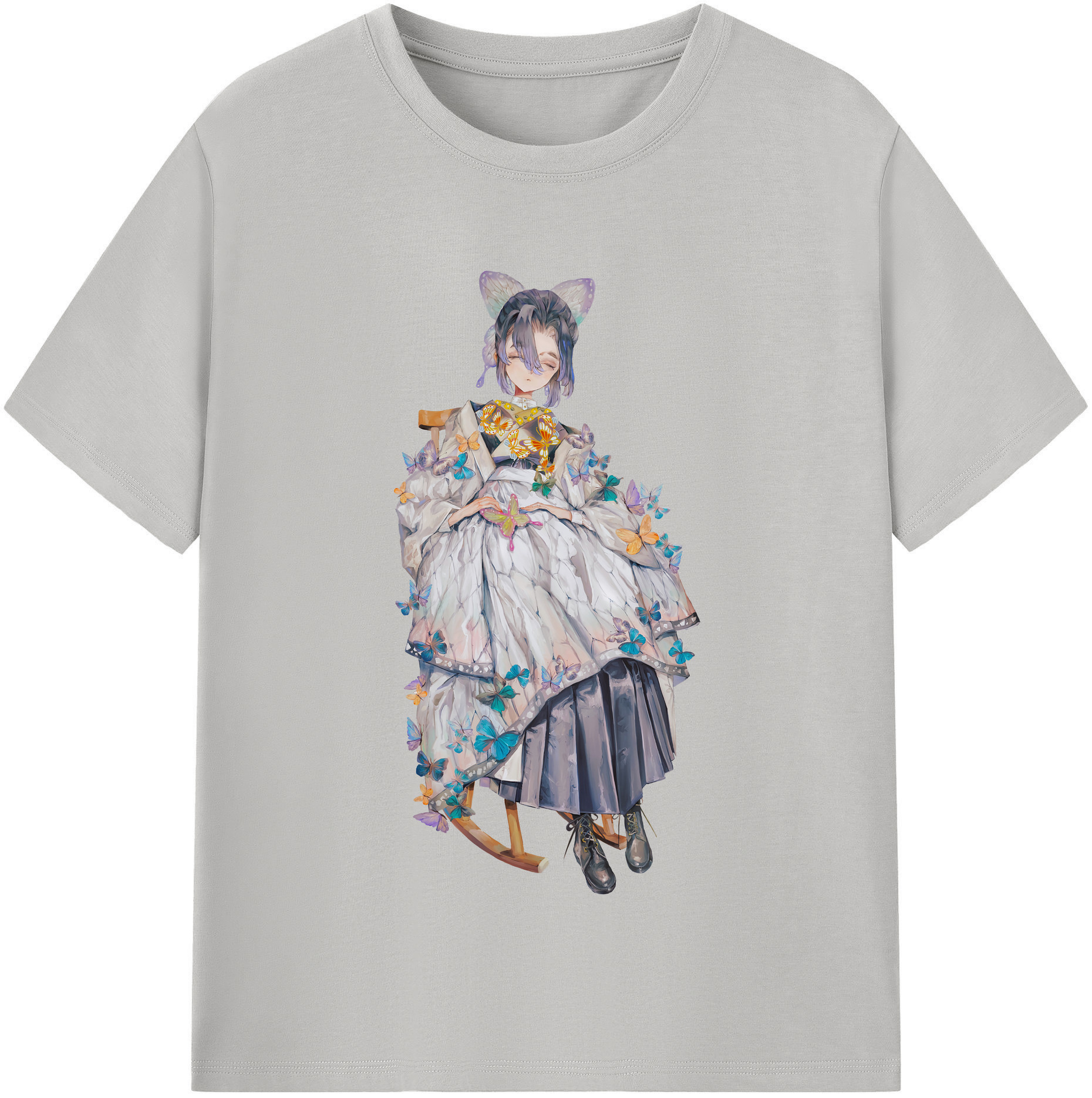 （画像用） 鬼滅の刃（きめつのやいば）蟲柱-胡蝶 しのぶ／こちょう しのぶ Kochou Shinobu 綿100％半袖Tシャツ（フロントプリント）