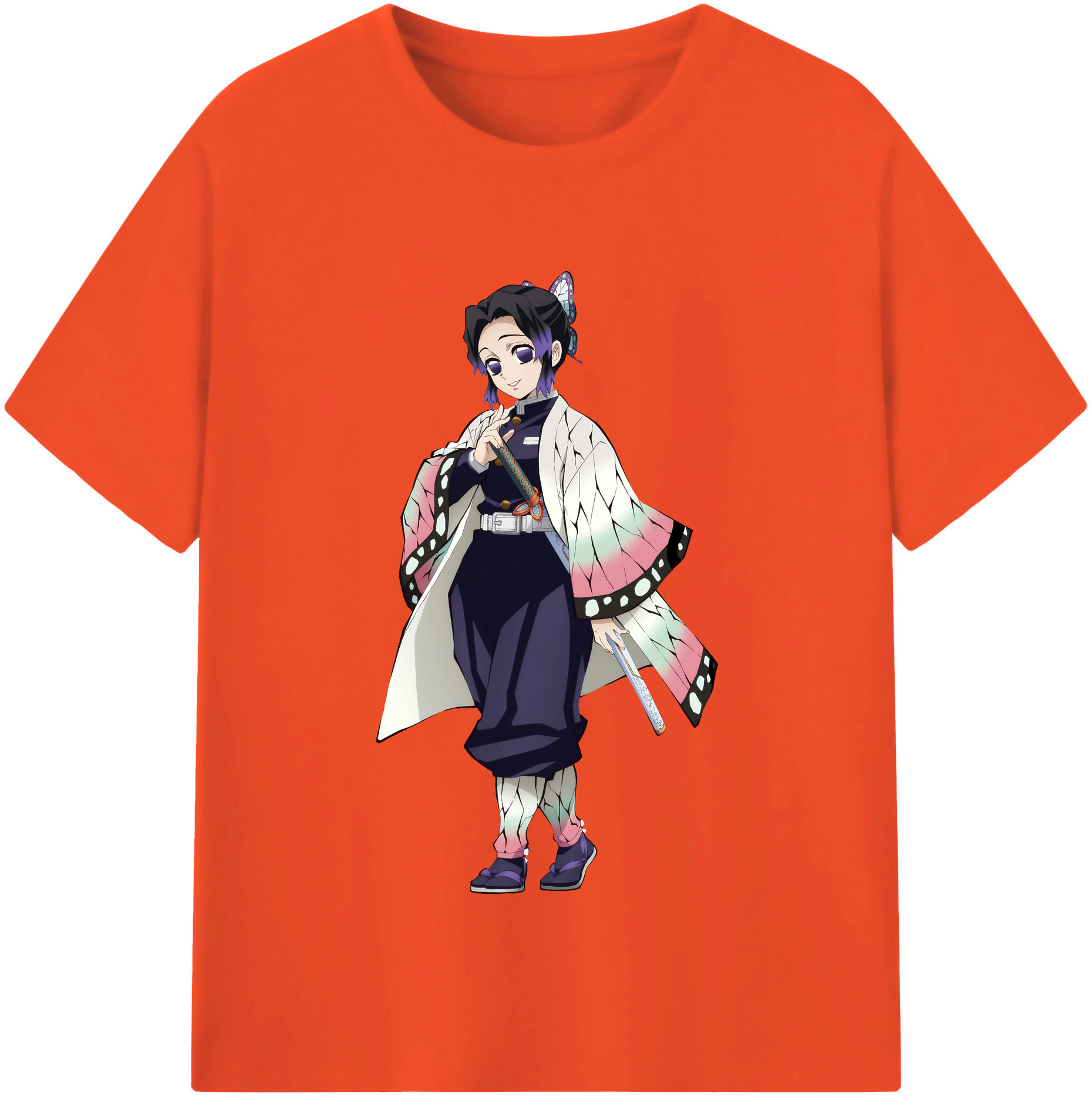 （画像用） 鬼滅の刃（きめつのやいば）蟲柱-胡蝶 しのぶ／こちょう しのぶ Kochou Shinobu 綿100％半袖Tシャツ（フロントプリント）