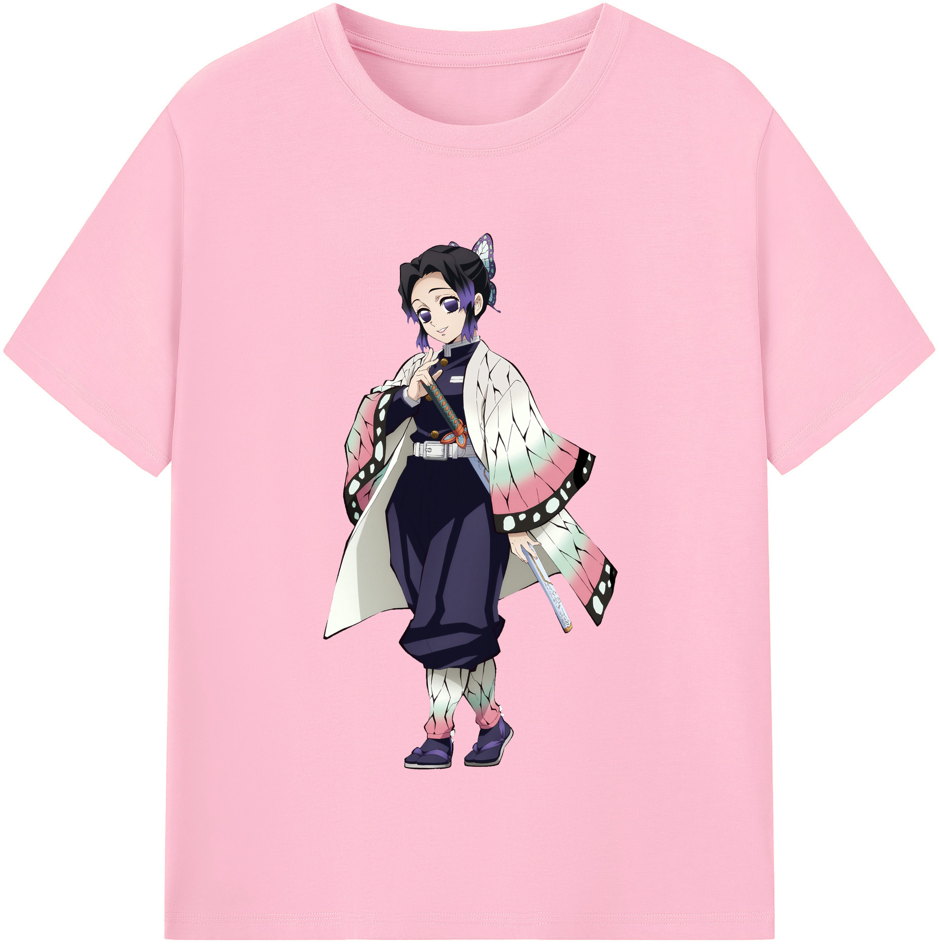 （画像用） 鬼滅の刃（きめつのやいば）蟲柱-胡蝶 しのぶ／こちょう しのぶ Kochou Shinobu 綿100％半袖Tシャツ（フロントプリント）