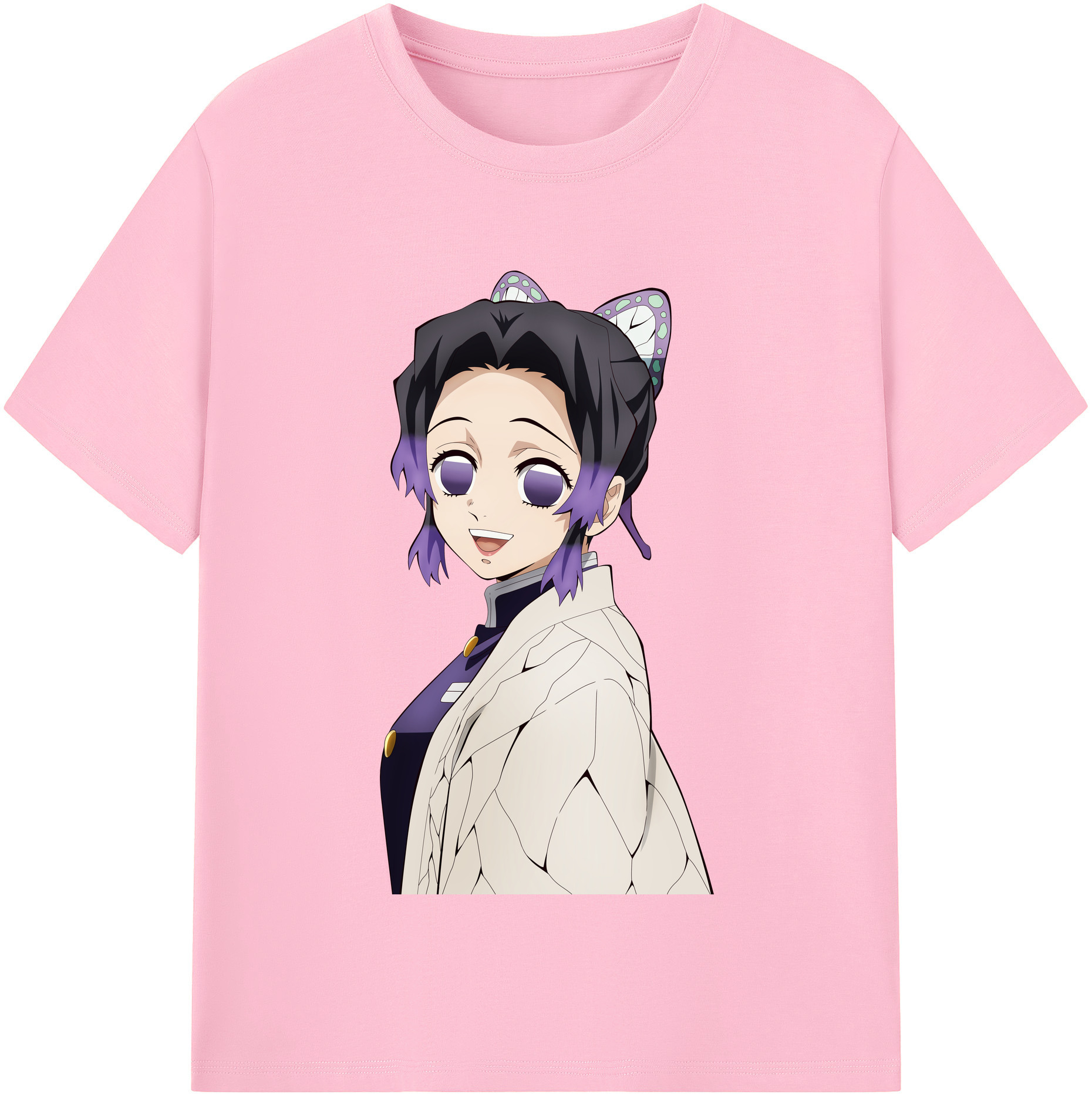 （画像用） 鬼滅の刃（きめつのやいば）蟲柱-胡蝶 しのぶ／こちょう しのぶ Kochou Shinobu 綿100％半袖Tシャツ（フロントプリント）