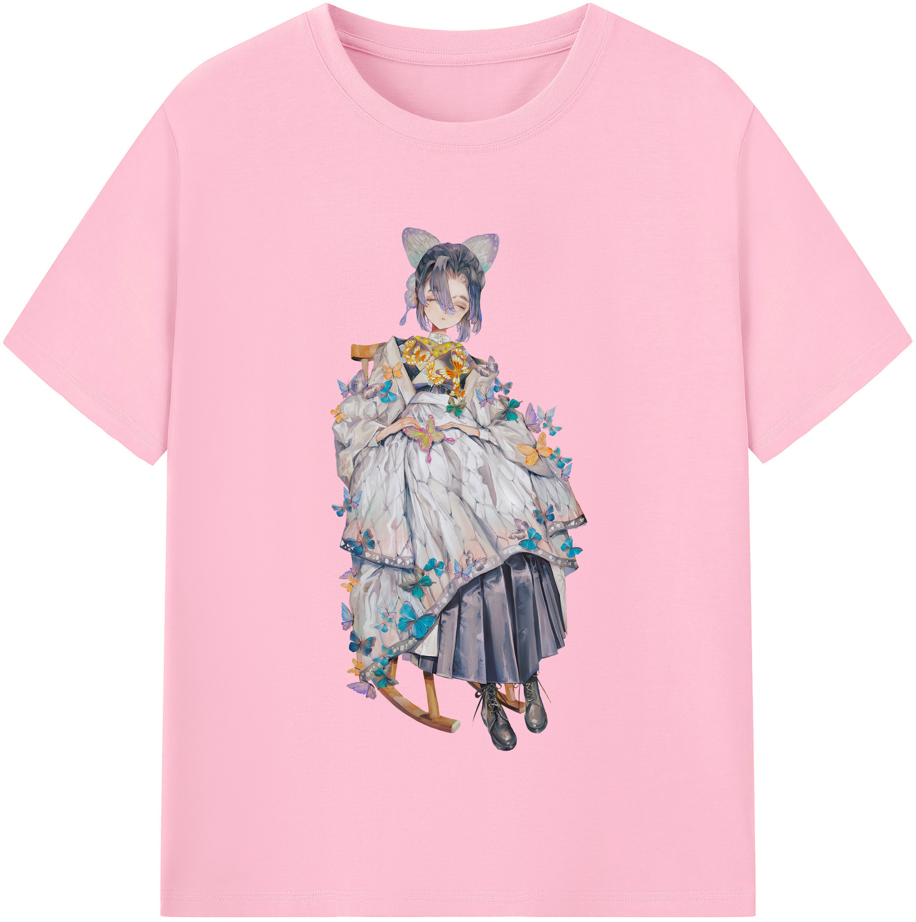 （画像用） 鬼滅の刃（きめつのやいば）蟲柱-胡蝶 しのぶ／こちょう しのぶ Kochou Shinobu 綿100％半袖Tシャツ（フロントプリント）