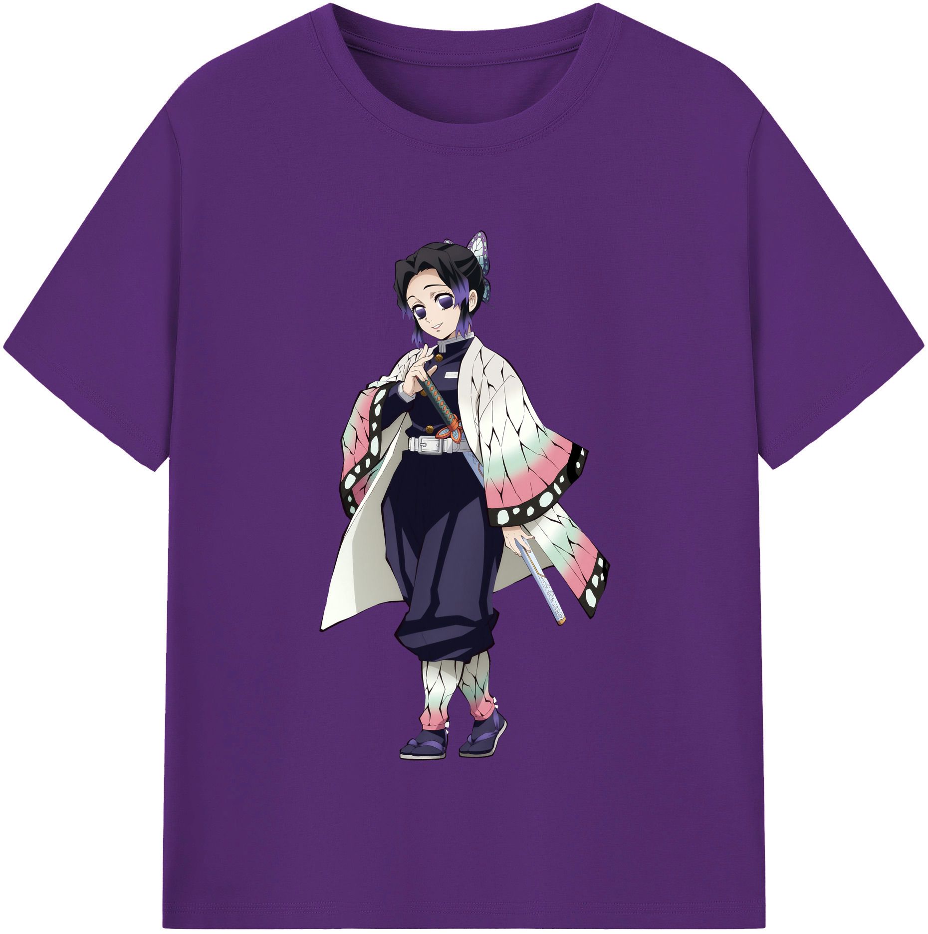 （画像用） 鬼滅の刃（きめつのやいば）蟲柱-胡蝶 しのぶ／こちょう しのぶ Kochou Shinobu 綿100％半袖Tシャツ（フロントプリント）
