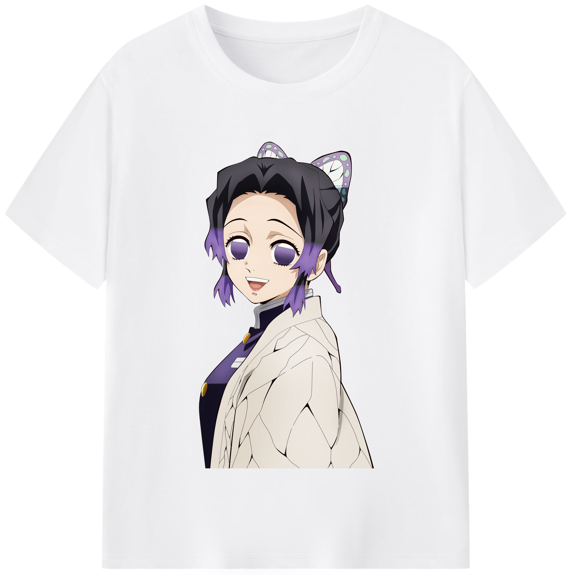 （画像用） 鬼滅の刃（きめつのやいば）蟲柱-胡蝶 しのぶ／こちょう しのぶ Kochou Shinobu 綿100％半袖Tシャツ（フロントプリント）