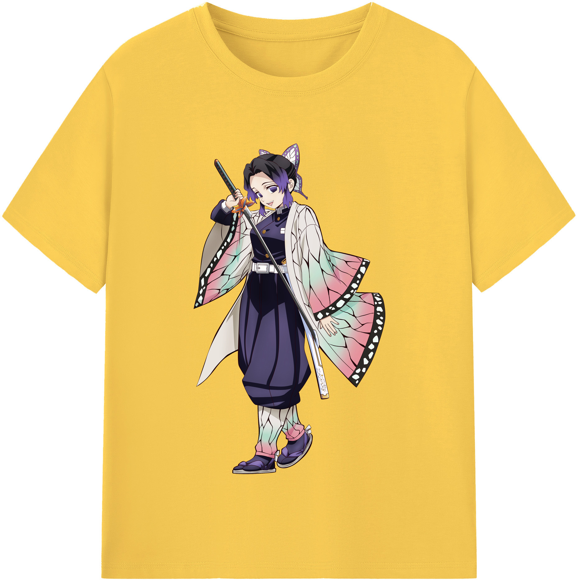 （画像用） 鬼滅の刃（きめつのやいば）蟲柱-胡蝶 しのぶ／こちょう しのぶ Kochou Shinobu 綿100％半袖Tシャツ（フロントプリント）