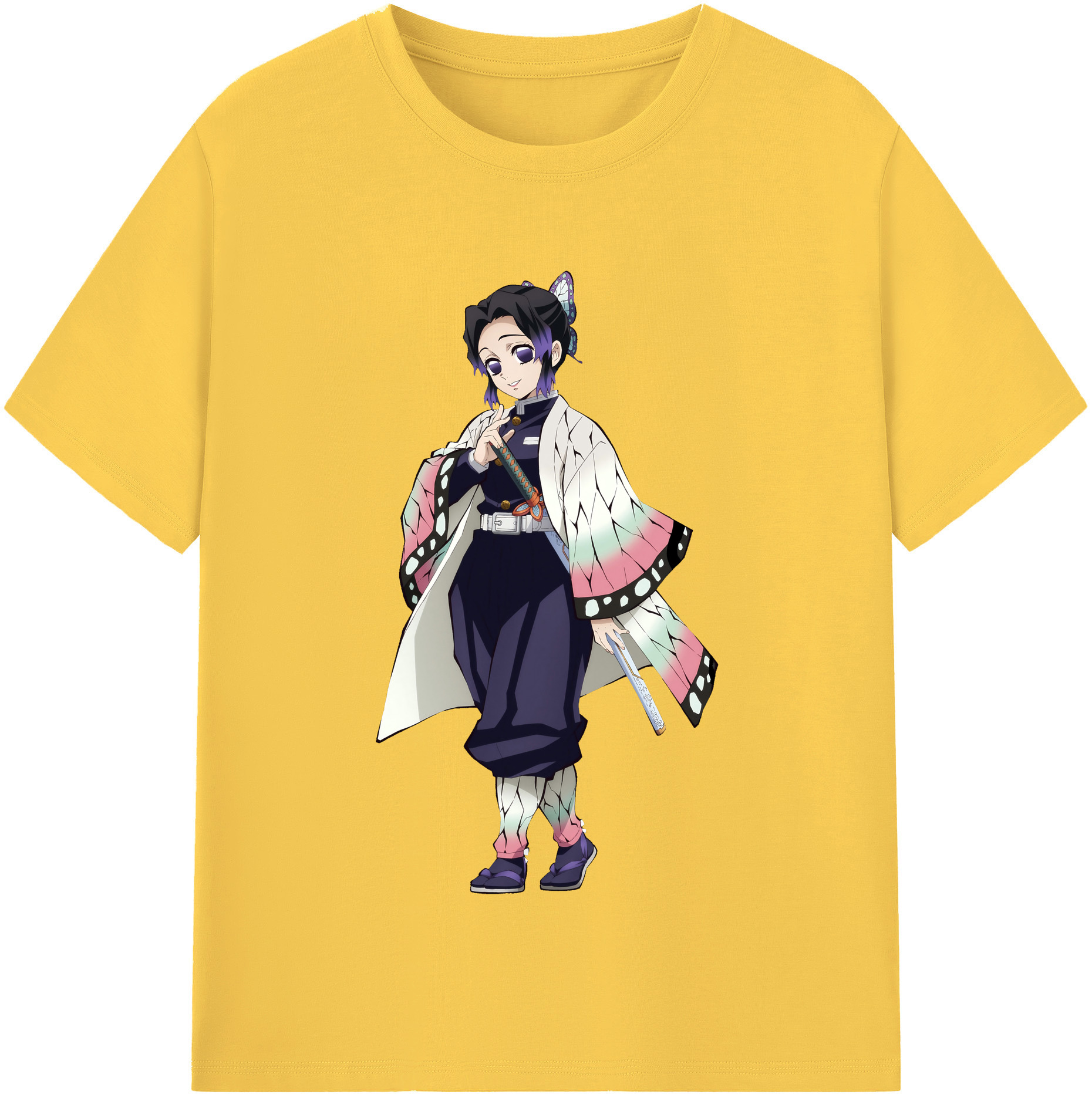 （画像用） 鬼滅の刃（きめつのやいば）蟲柱-胡蝶 しのぶ／こちょう しのぶ Kochou Shinobu 綿100％半袖Tシャツ（フロントプリント）