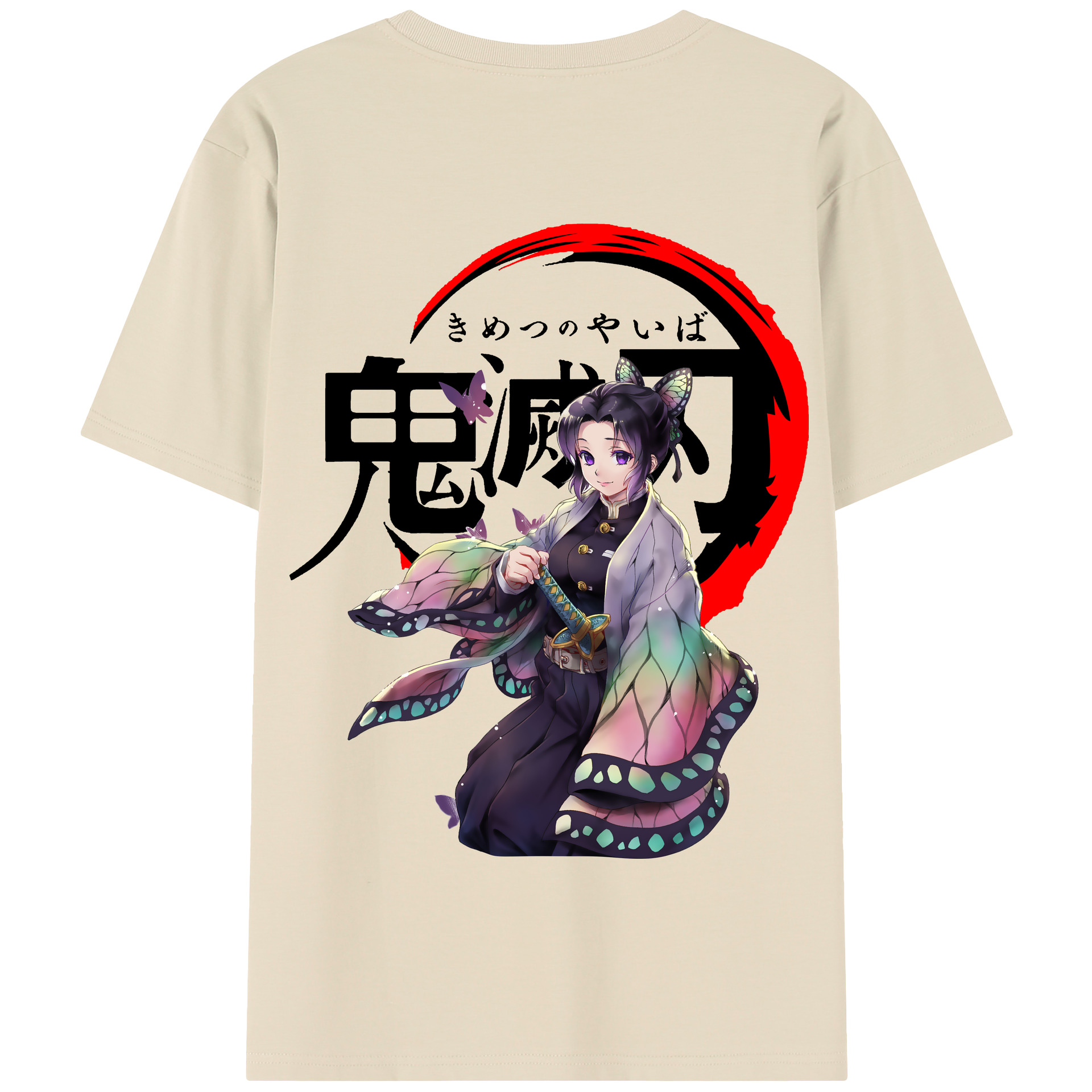 （画像用） 鬼滅の刃（きめつのやいば）蟲柱-胡蝶 しのぶ／こちょう しのぶ Kochou Shinobu 綿100％半袖Tシャツ（背面プリント）