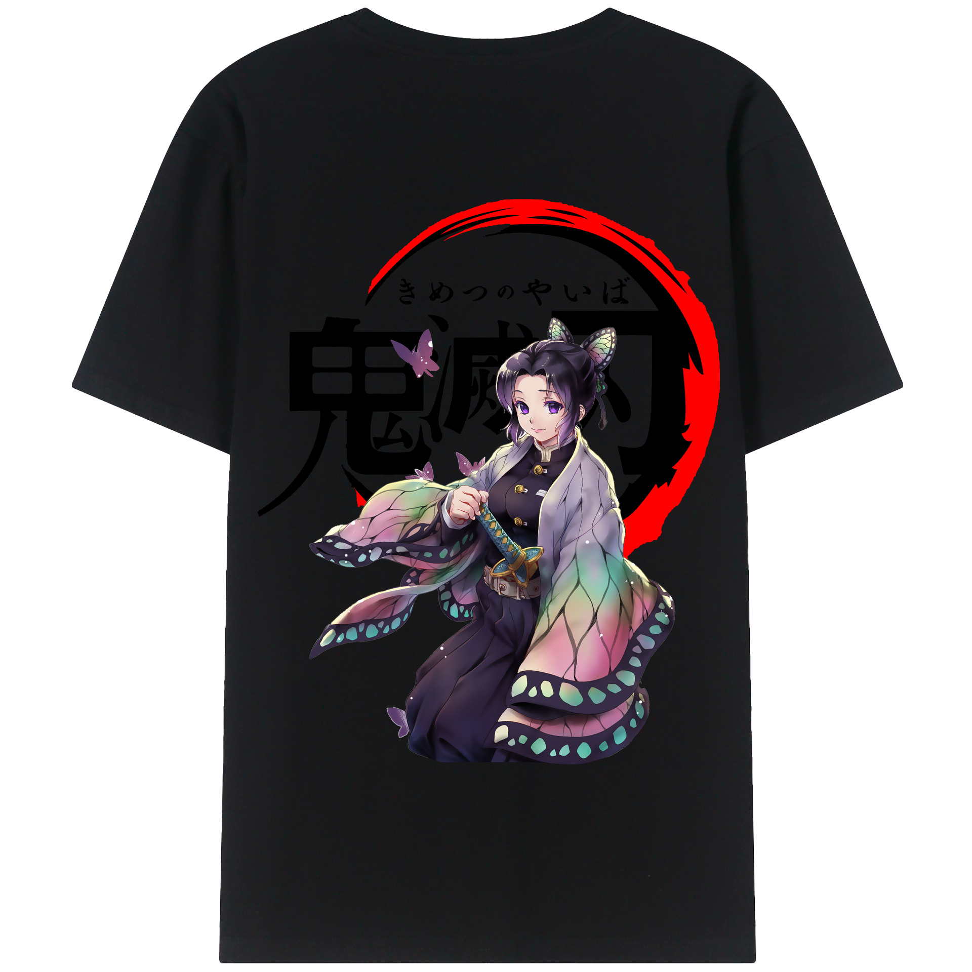 （画像用） 鬼滅の刃（きめつのやいば）蟲柱-胡蝶 しのぶ／こちょう しのぶ Kochou Shinobu 綿100％半袖Tシャツ（背面プリント）