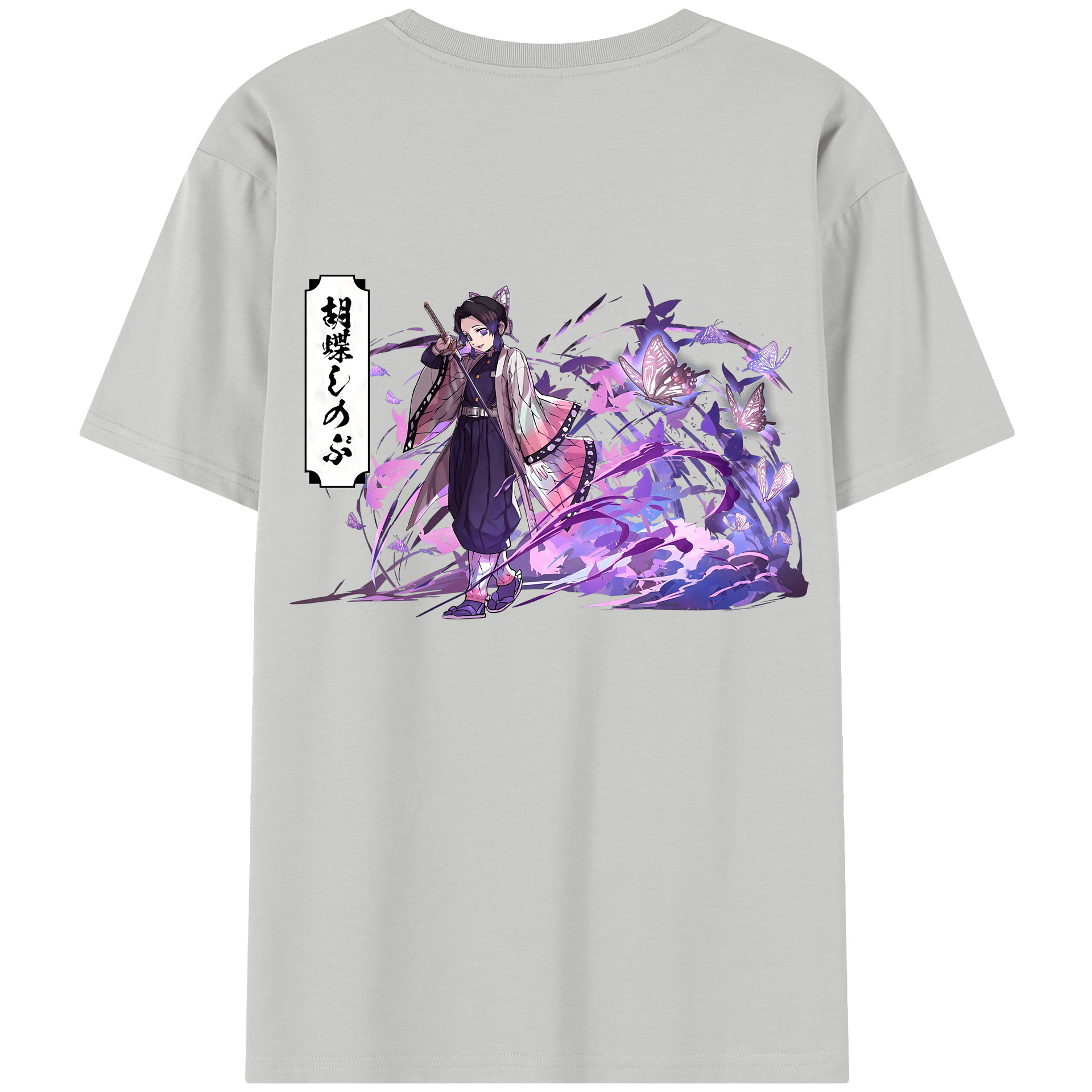 （画像用） 鬼滅の刃（きめつのやいば）蟲柱-胡蝶 しのぶ／こちょう しのぶ Kochou Shinobu 綿100％半袖Tシャツ（背面プリント）