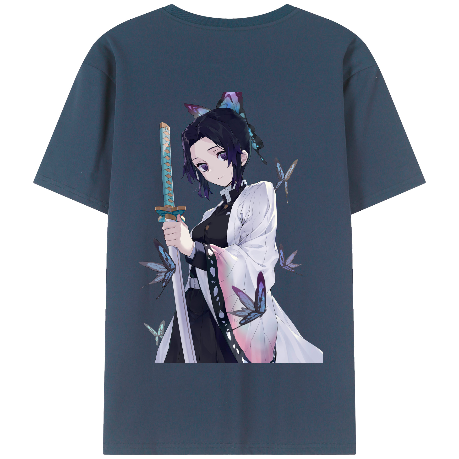（画像用） 鬼滅の刃（きめつのやいば）蟲柱-胡蝶 しのぶ／こちょう しのぶ Kochou Shinobu 綿100％半袖Tシャツ（背面プリント）